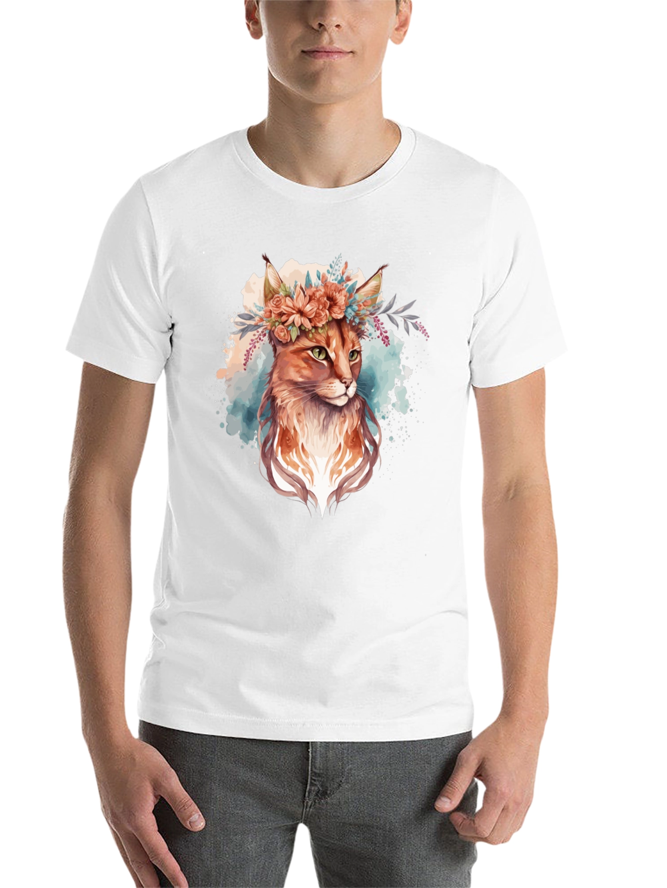 Black Floral Crown Cat T-Shirt - Unique Graphic Tee view 14
