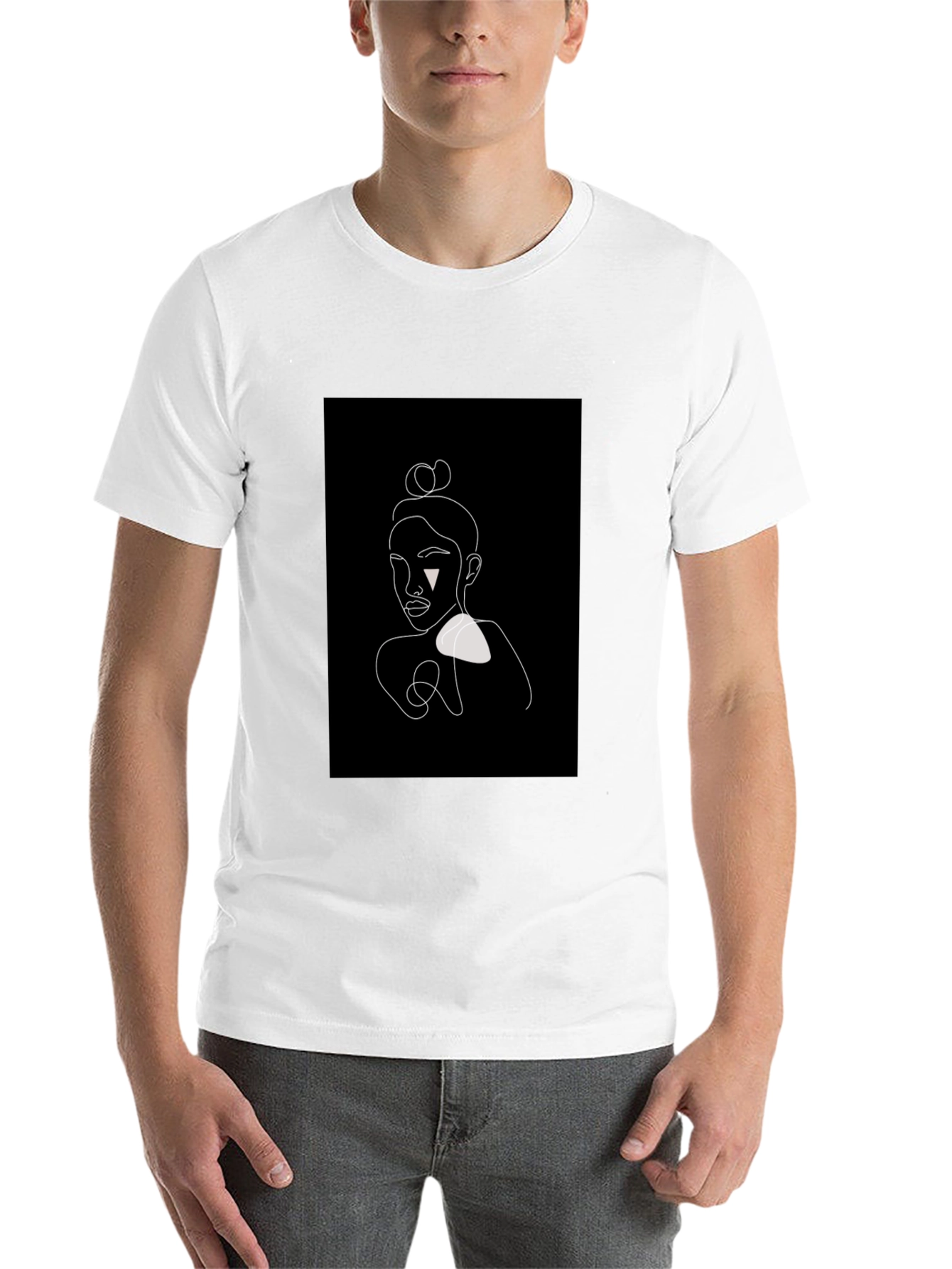 Black Minimalist Line Art Woman's Portrait Black T-Shirt view 14