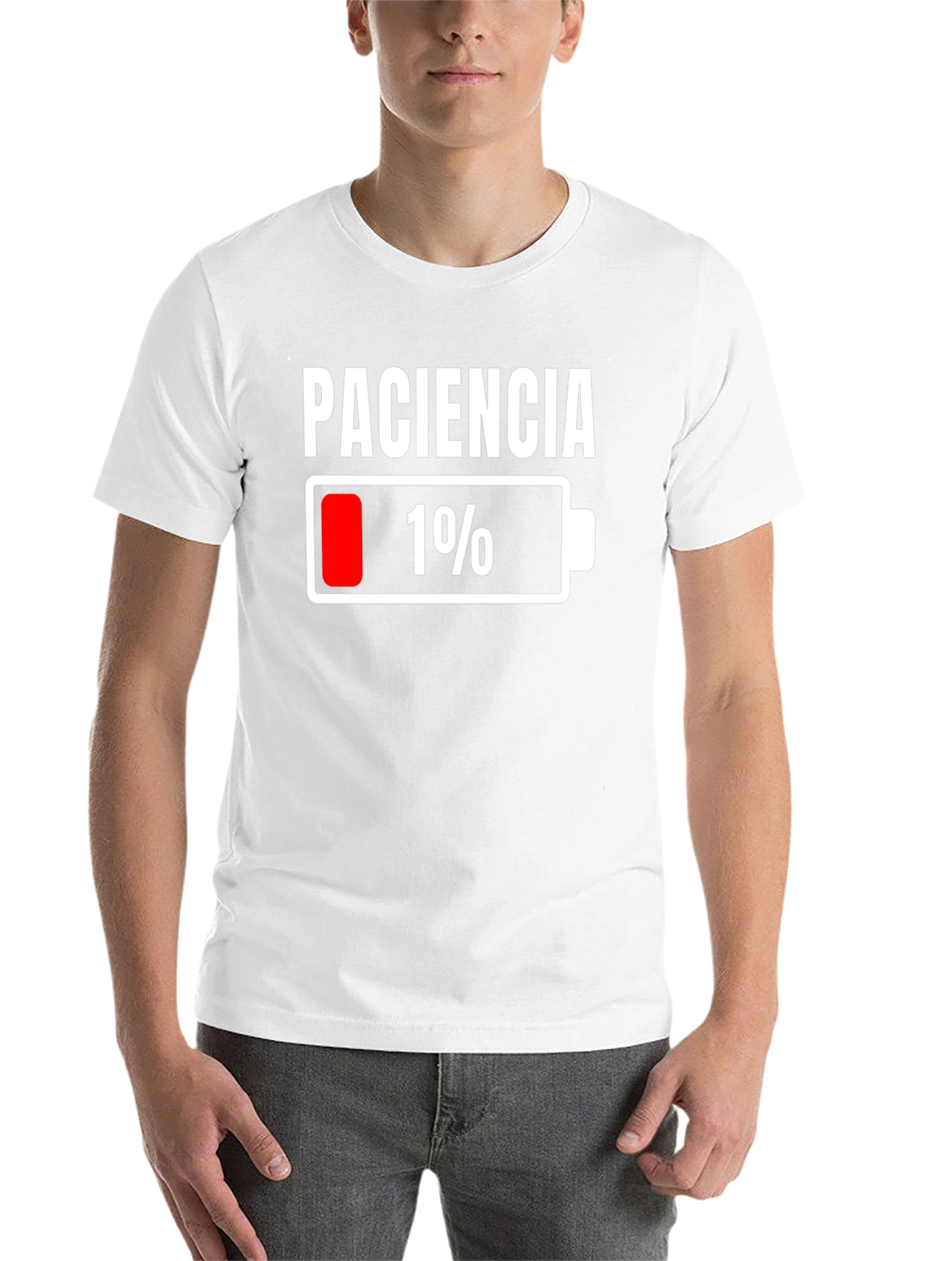 Black Paciencia 1% Low Battery Funny T-Shirt view 14