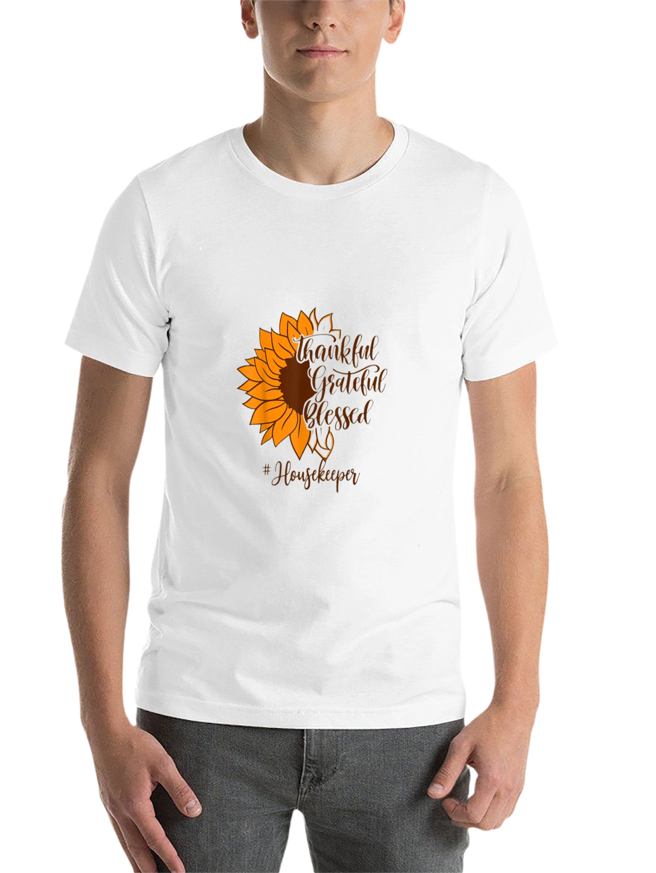 Black Thankful Grateful Blessed Housekeeper Sunflower T-Shirt view 14