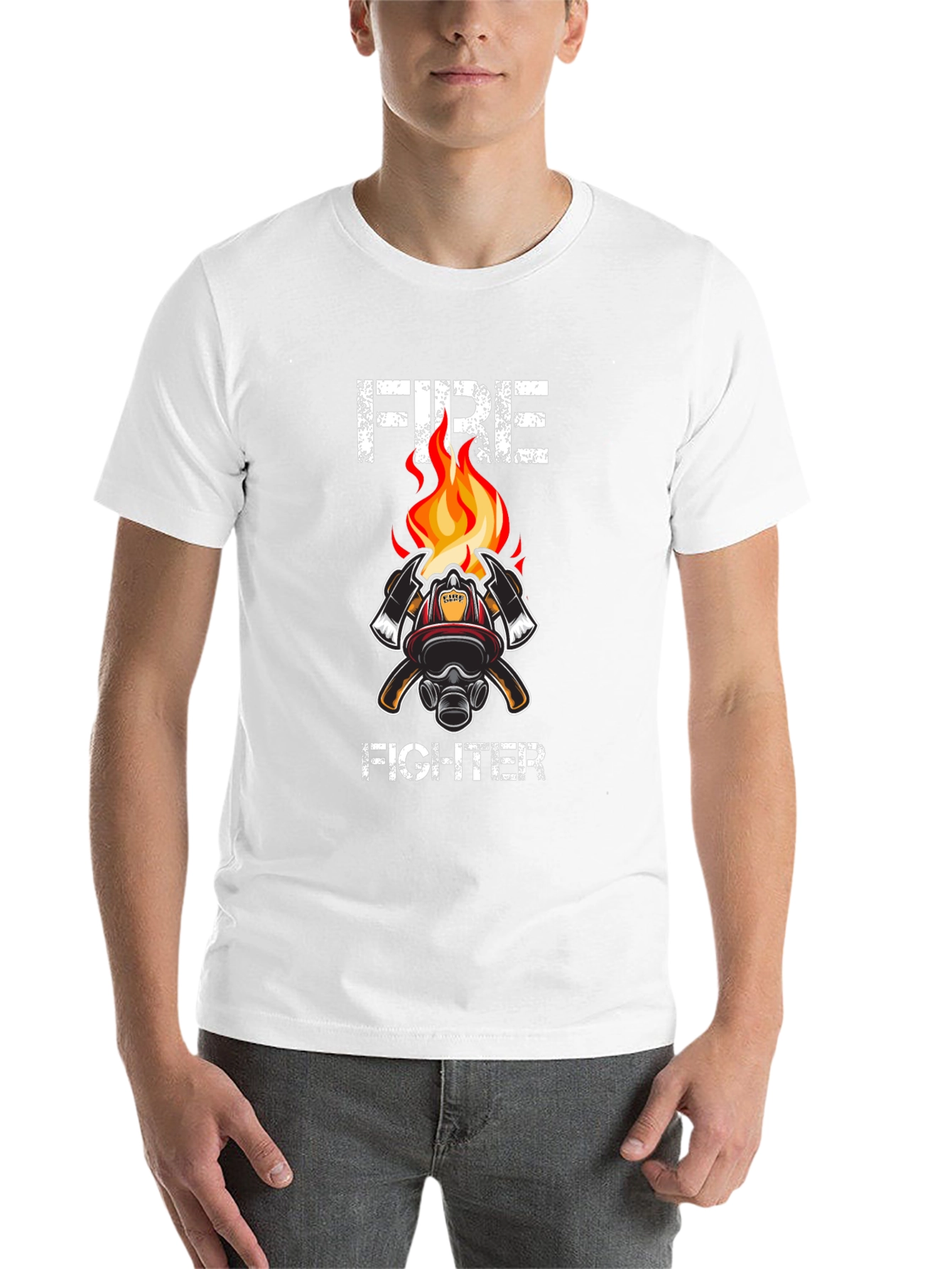 Black Firefighter T-Shirt - Axe & Helmet Graphic Tee view 14