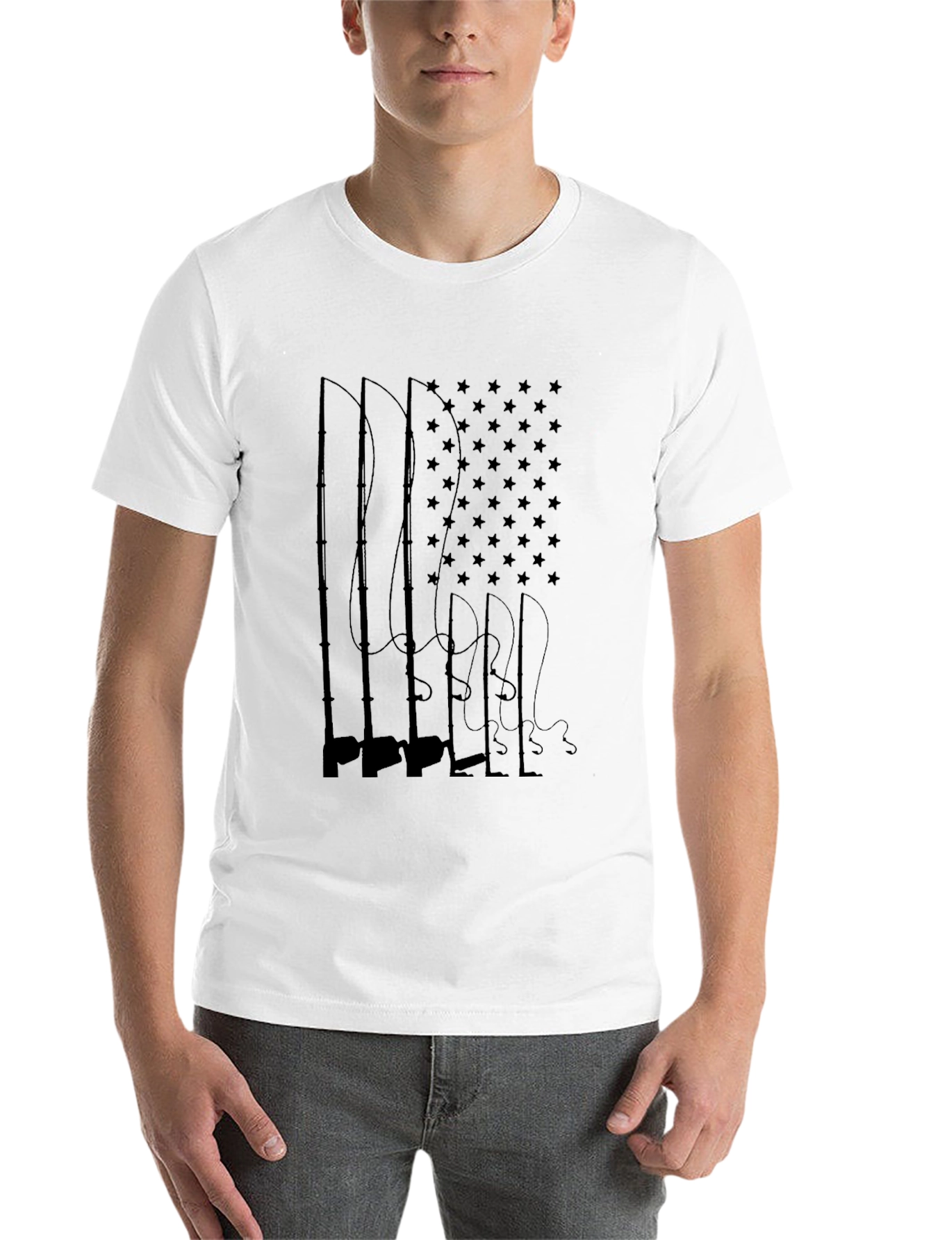 Black American Flag Fishing Rods T-Shirt view 14