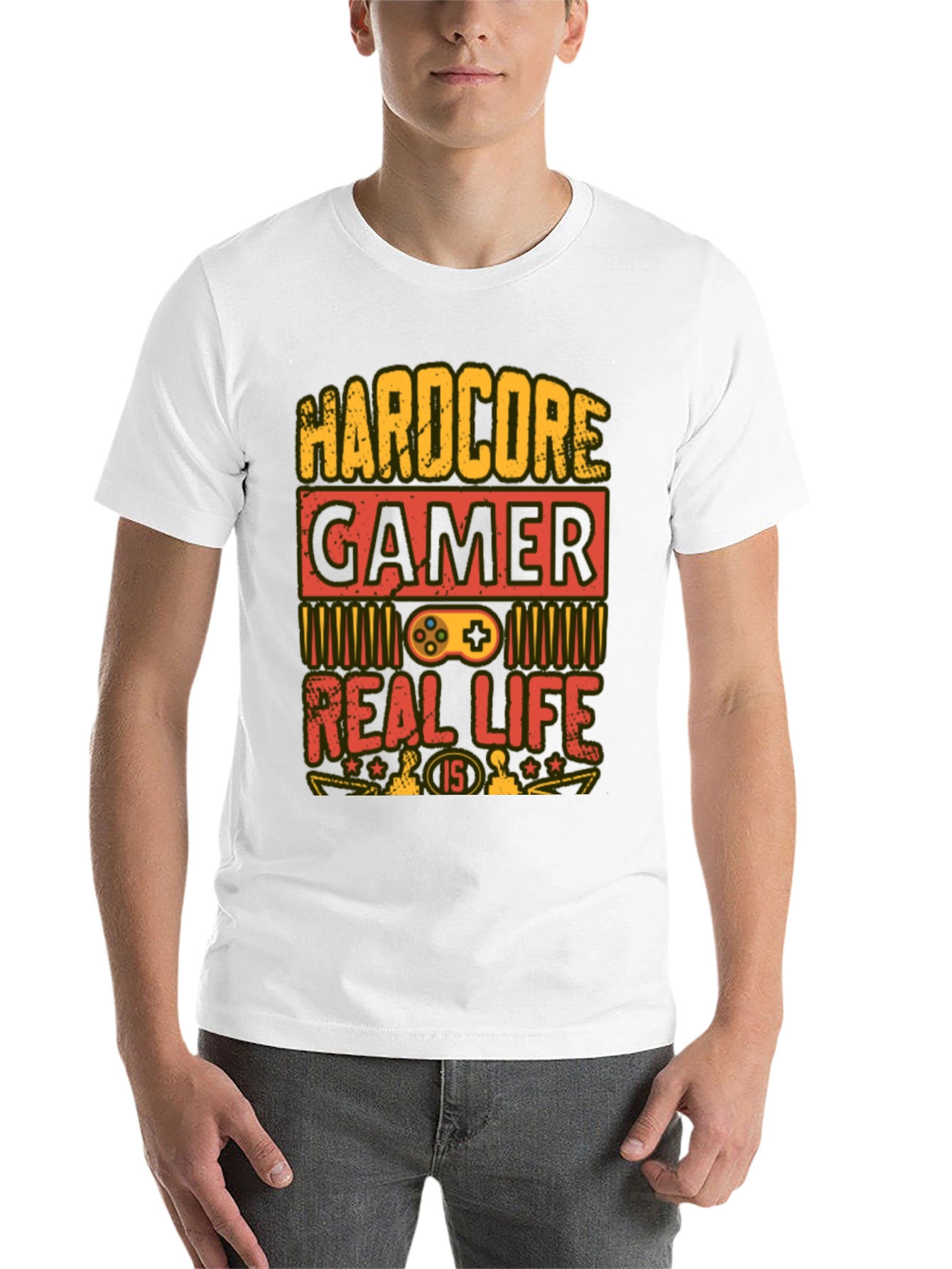 Black Hardcore Gamer T-Shirt - Real Life is 1/5 view 14