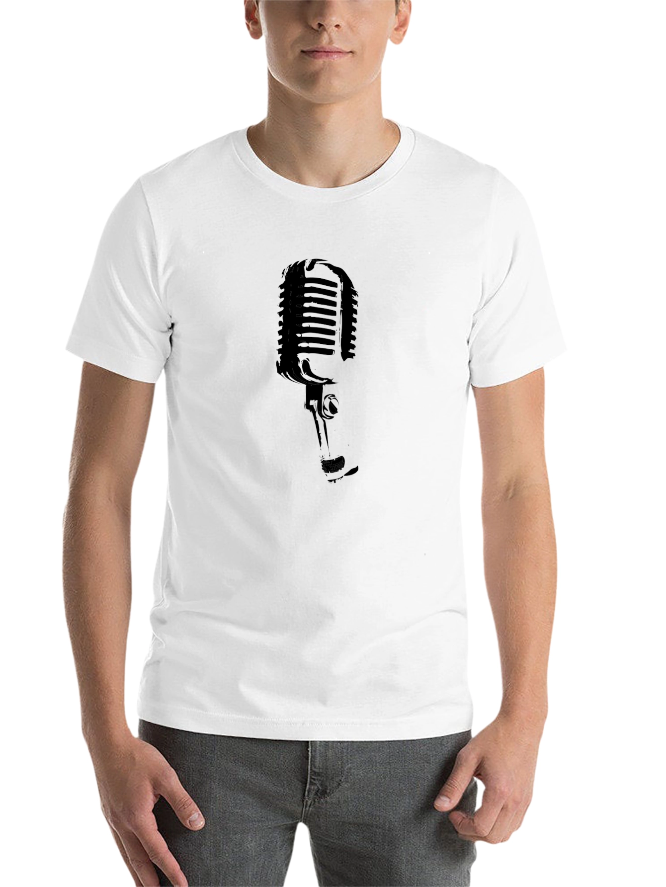 Black Retro Microphone Graphic Tee - Classic Style view 14