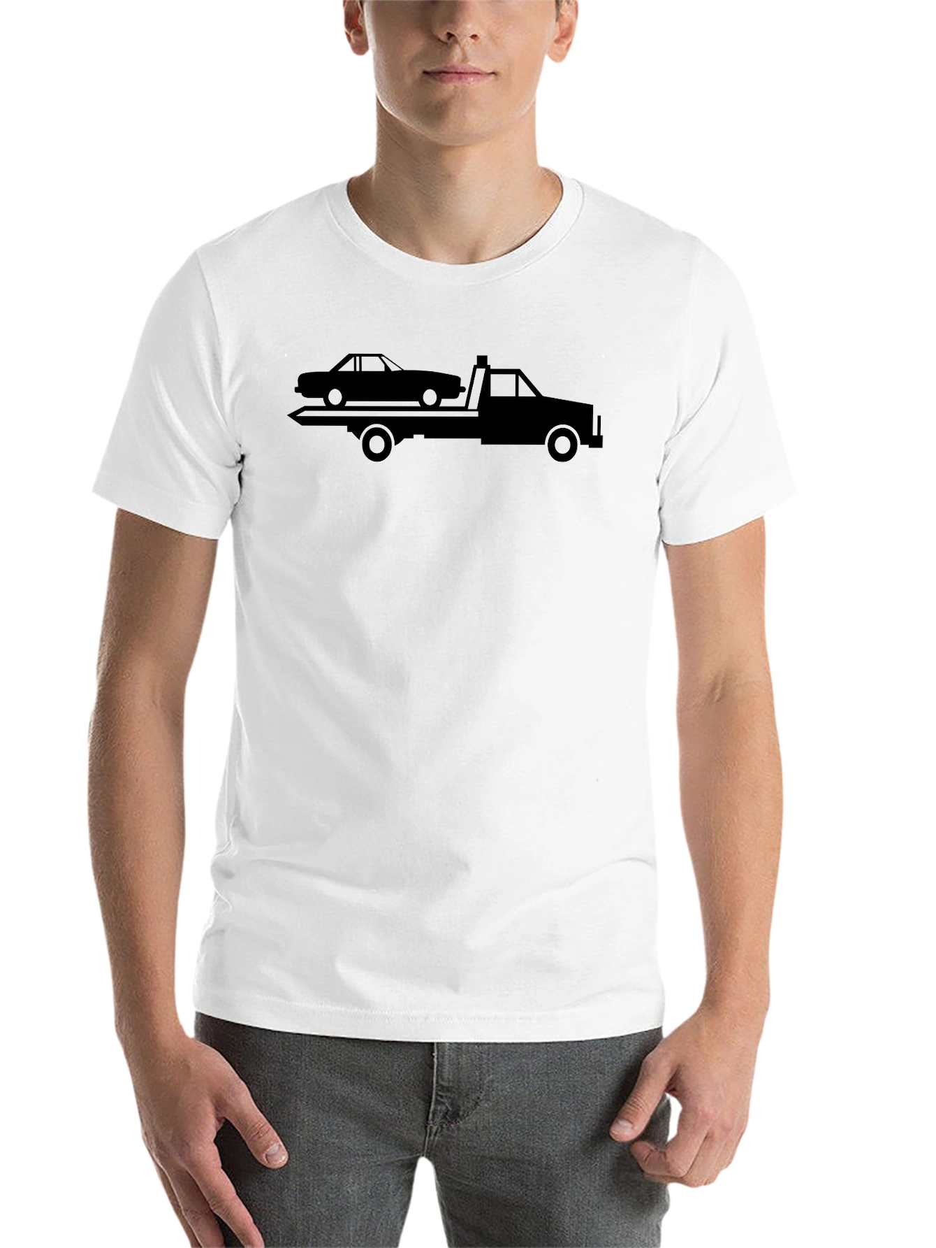 Black Tow Truck Graphic Tee - Black Cotton Shirt view 14