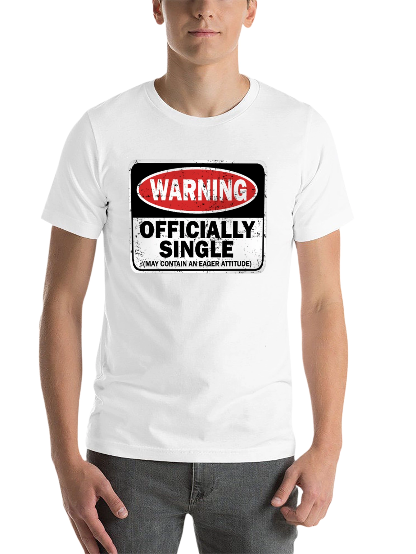 Black Warning Officially Single T-Shirt - Eager Attitude Humor view 14