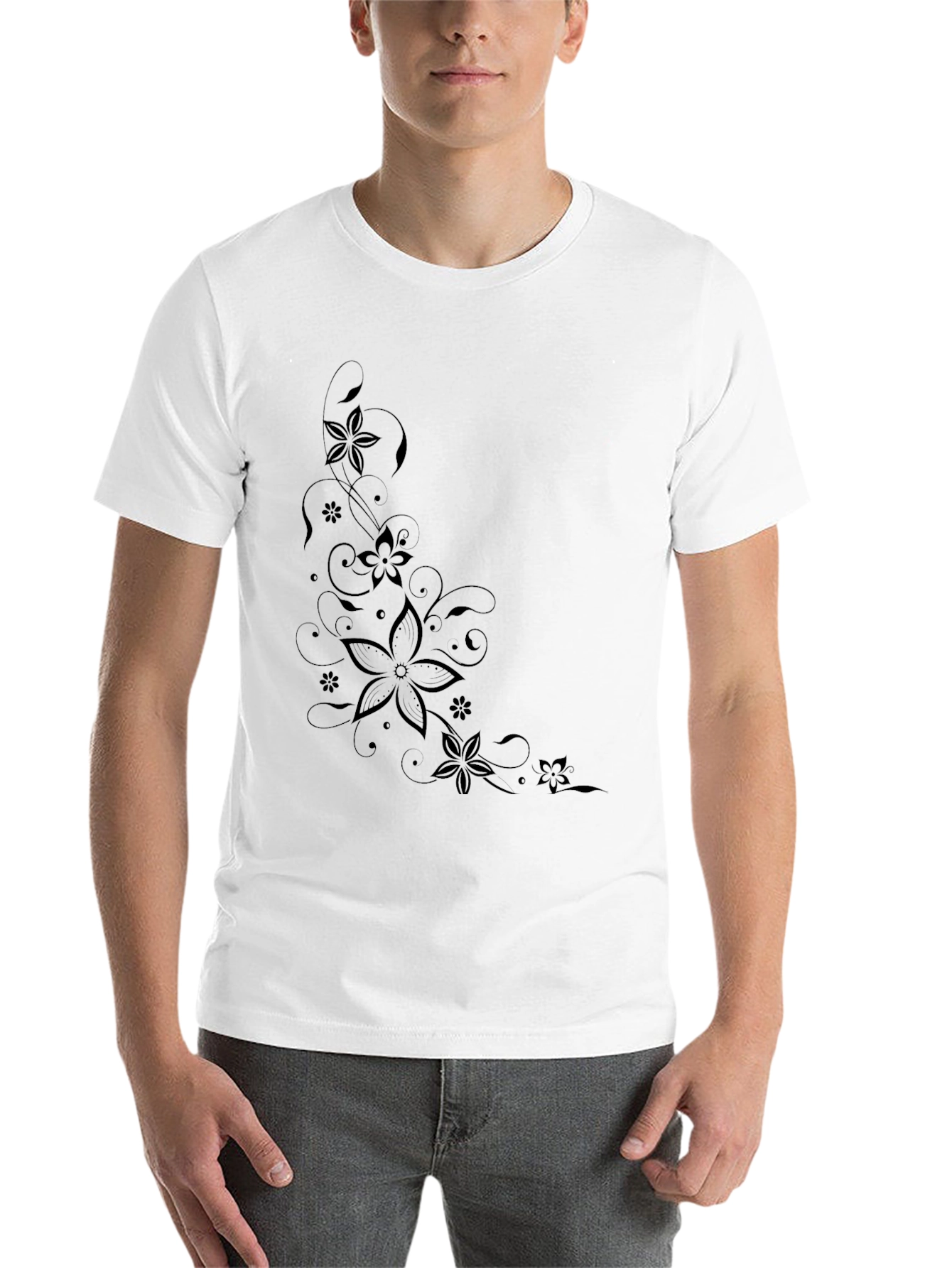 Black Floral Print Black T-Shirt | Modern Style view 14