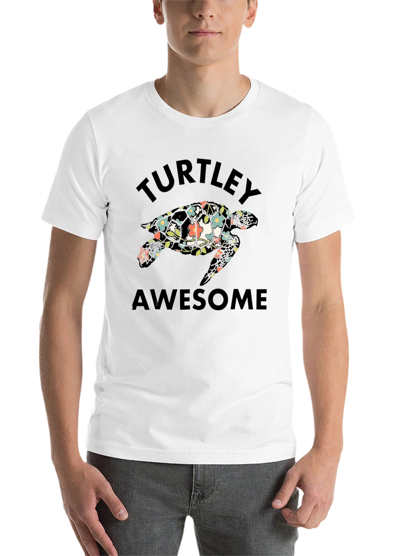 Black Turtley Awesome Floral Turtle Black T-Shirt view 14