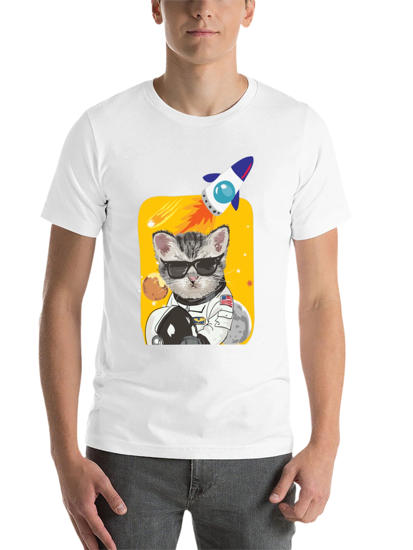 Black Astronaut Cat Graphic Tee - Space Kitty T-Shirt view 14
