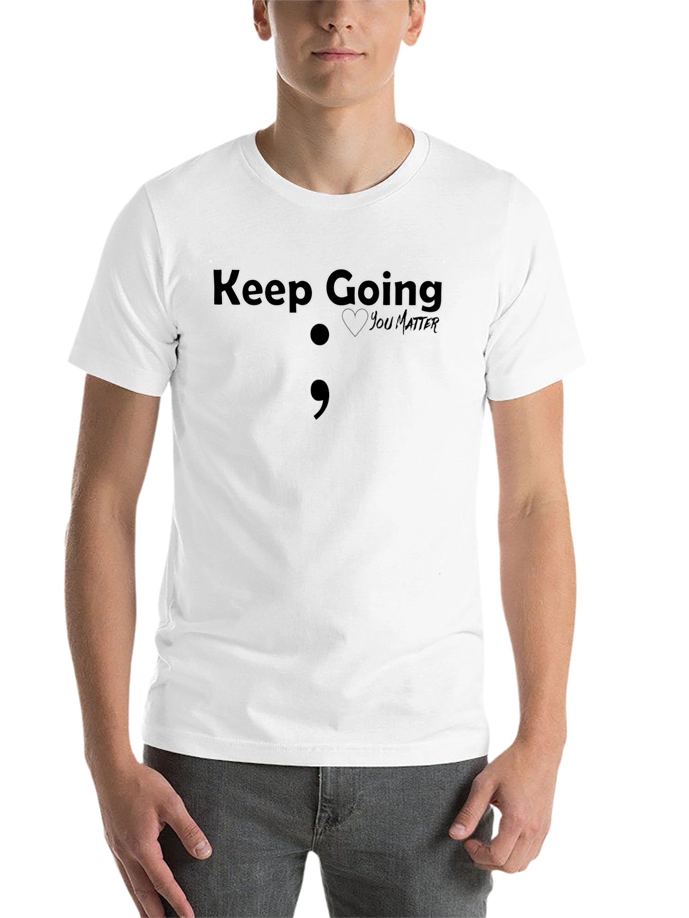 Black Keep Going Semicolon T-Shirt - Mental Health Awareness Tee view 14