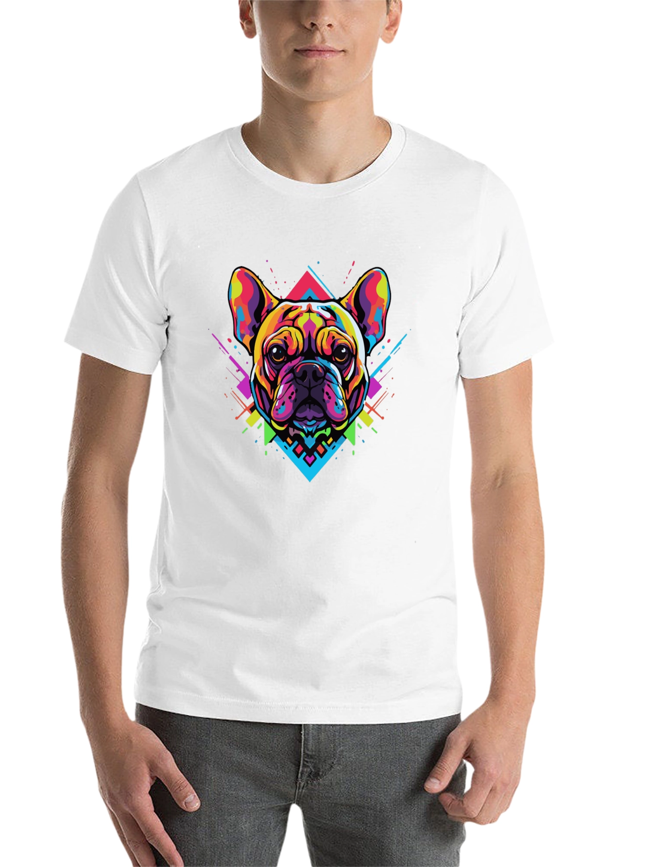 Black Bold Geometric Bulldog Graphic Tee - Black view 14