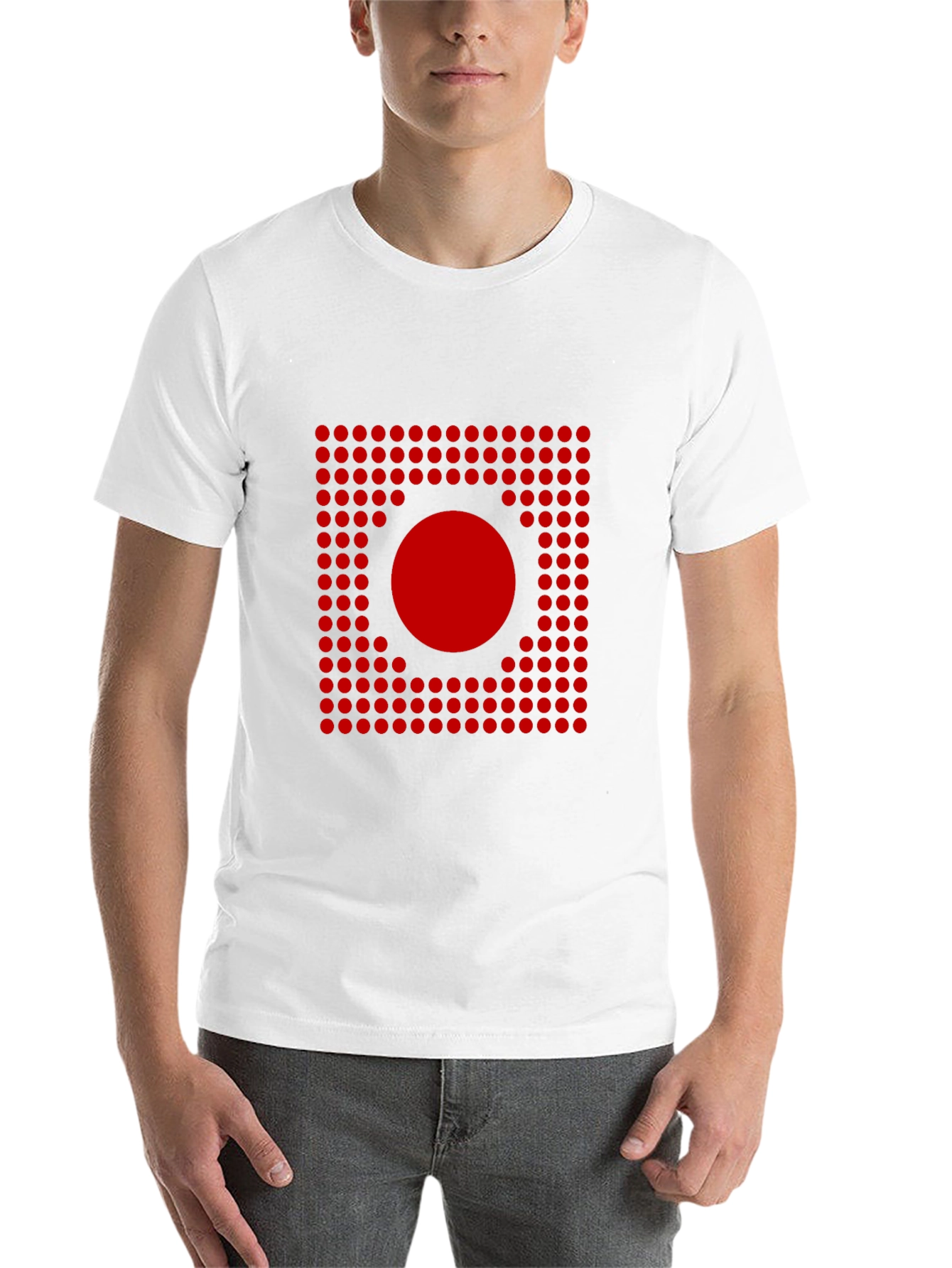 Black Geometric Red Dot Pattern T-Shirt view 14