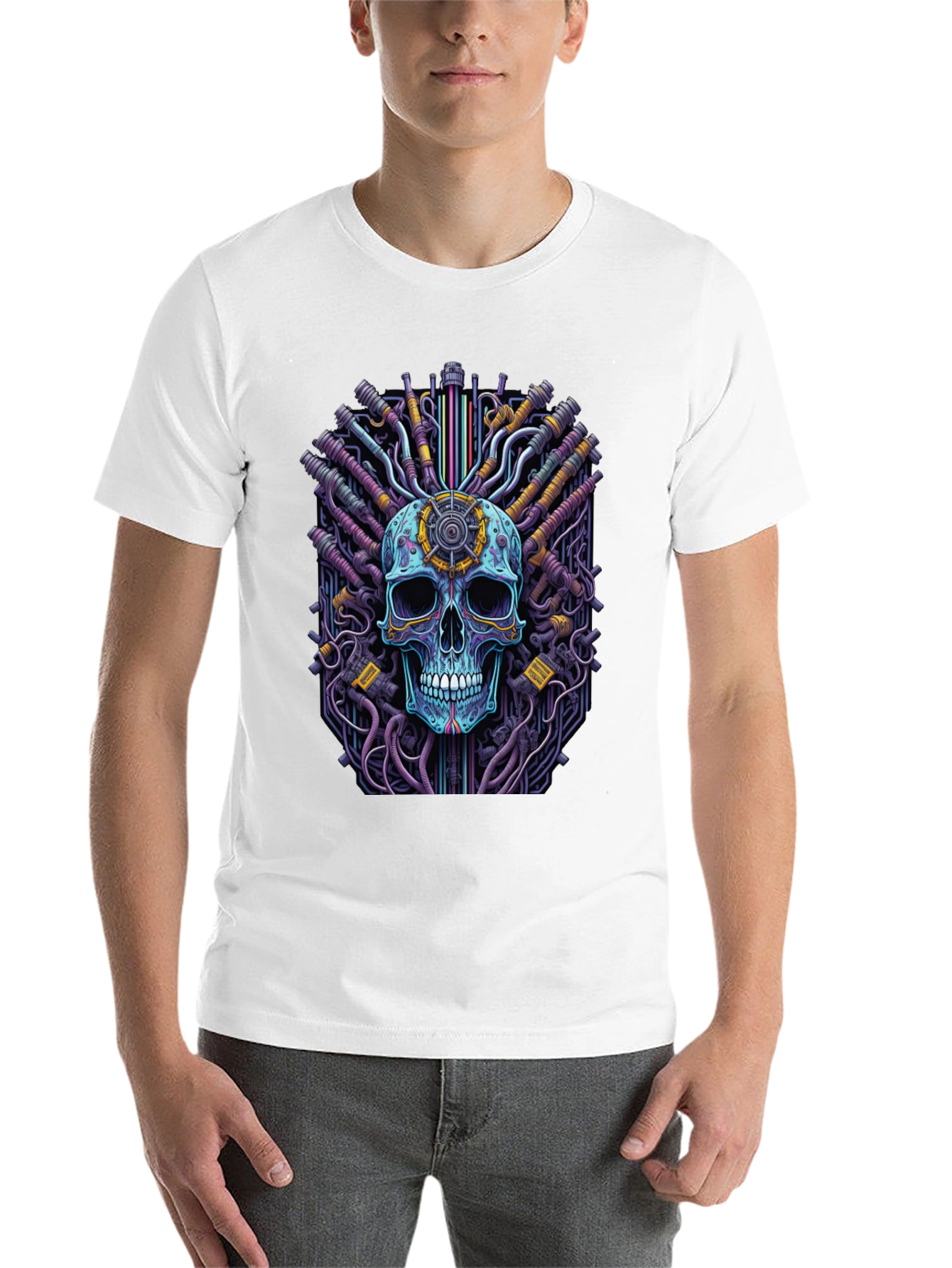 Black Cyberpunk Skull Graphic Tee - Black view 14
