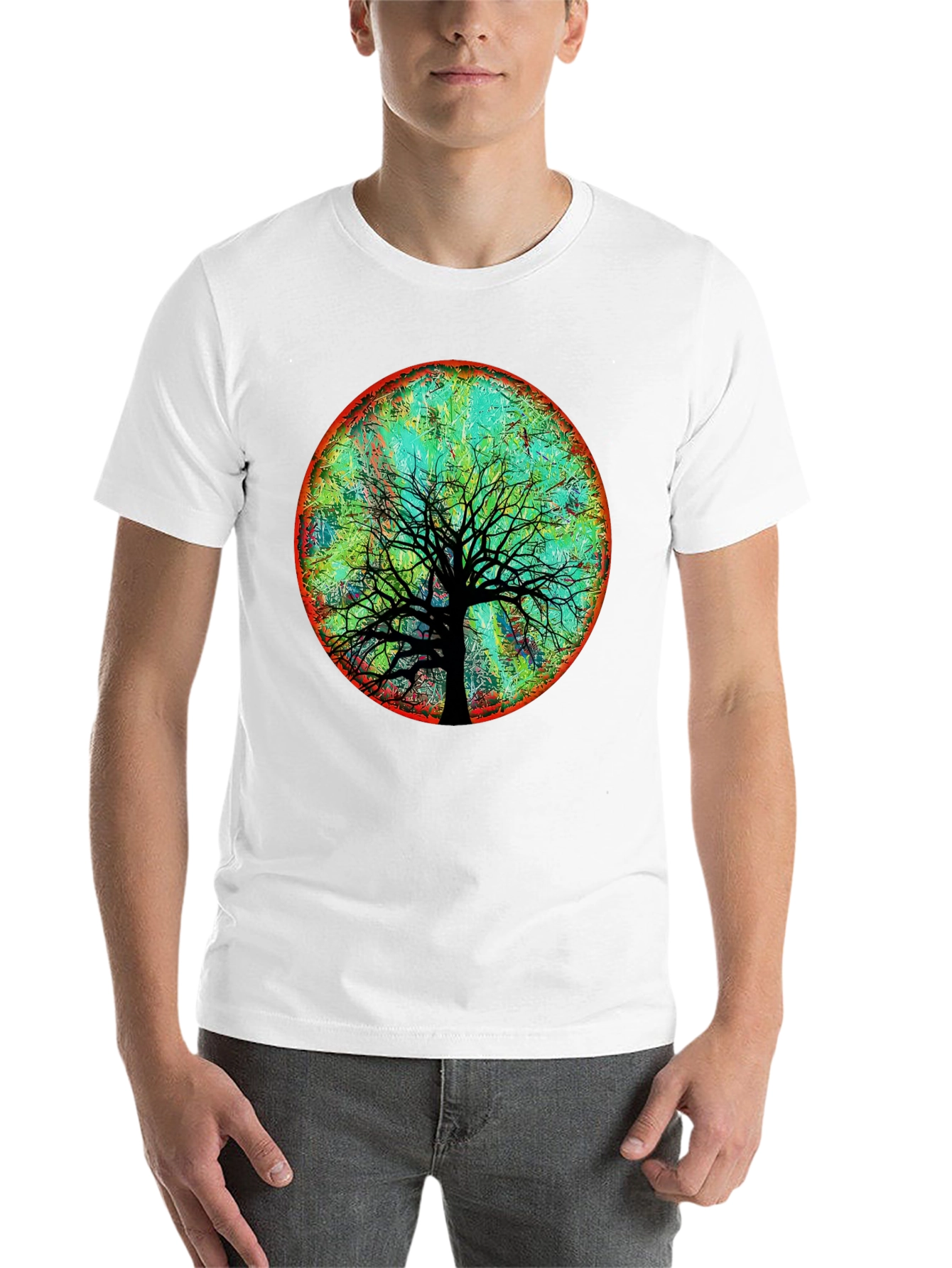 Black Artsy Tree of Life Graphic Tee - Black Cotton Blend view 14