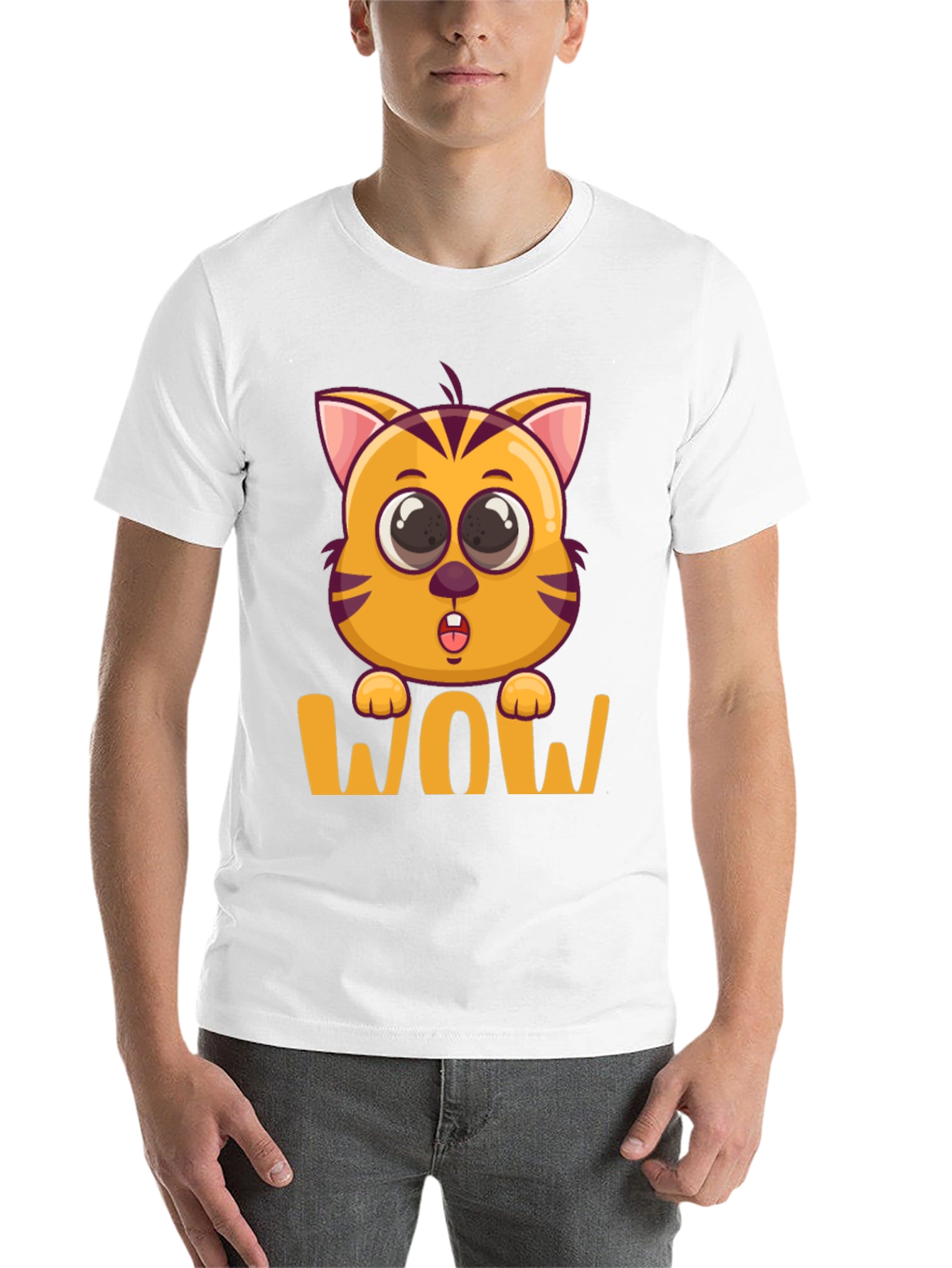 Black WOW Cat T-Shirt - Cute Cartoon Kitten Tee view 14