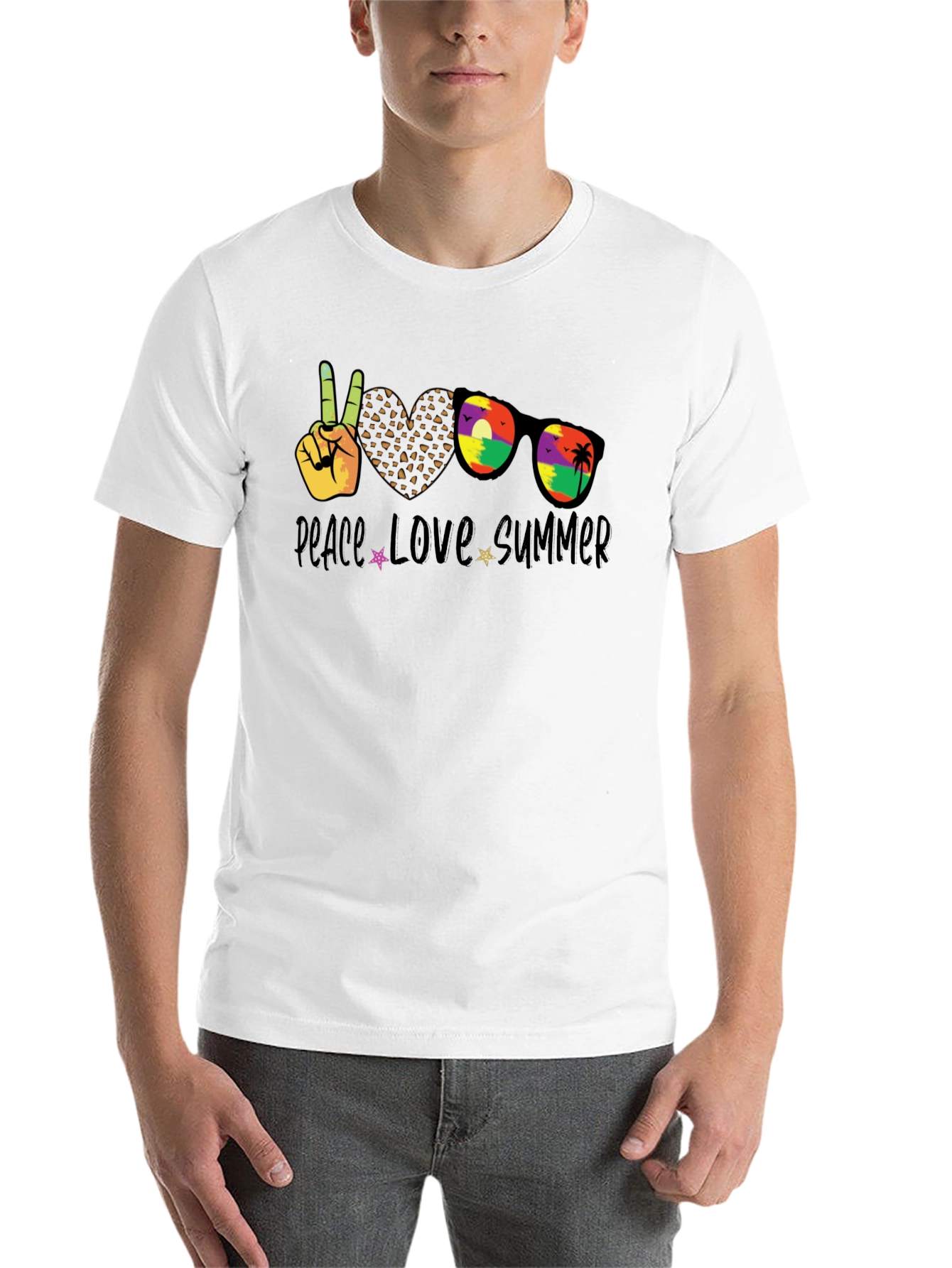 Black Peace Love Summer T-Shirt, Unisex Casual Tee view 14
