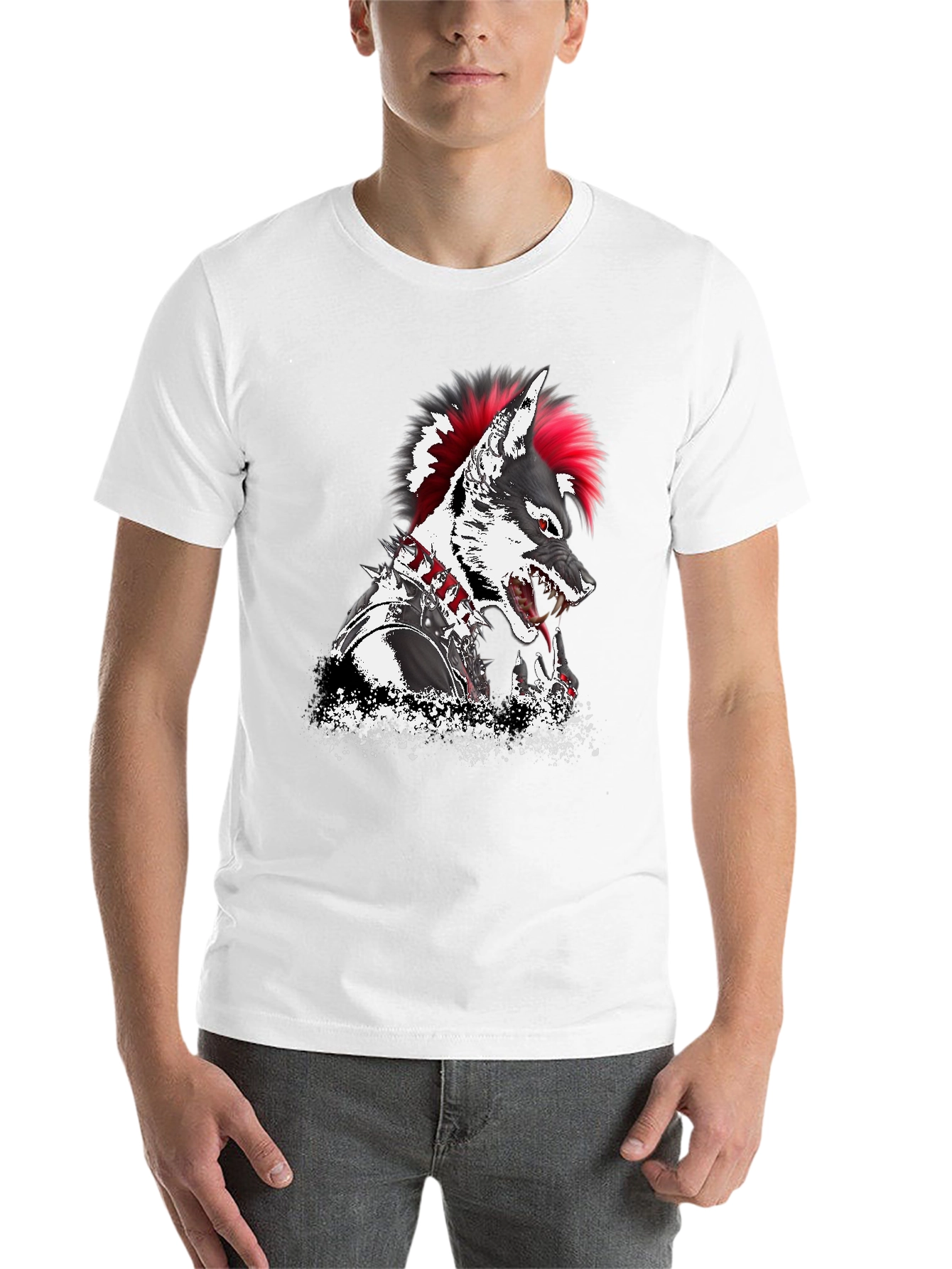 Black Punk Wolf Graphic T-Shirt - Unique Design view 14