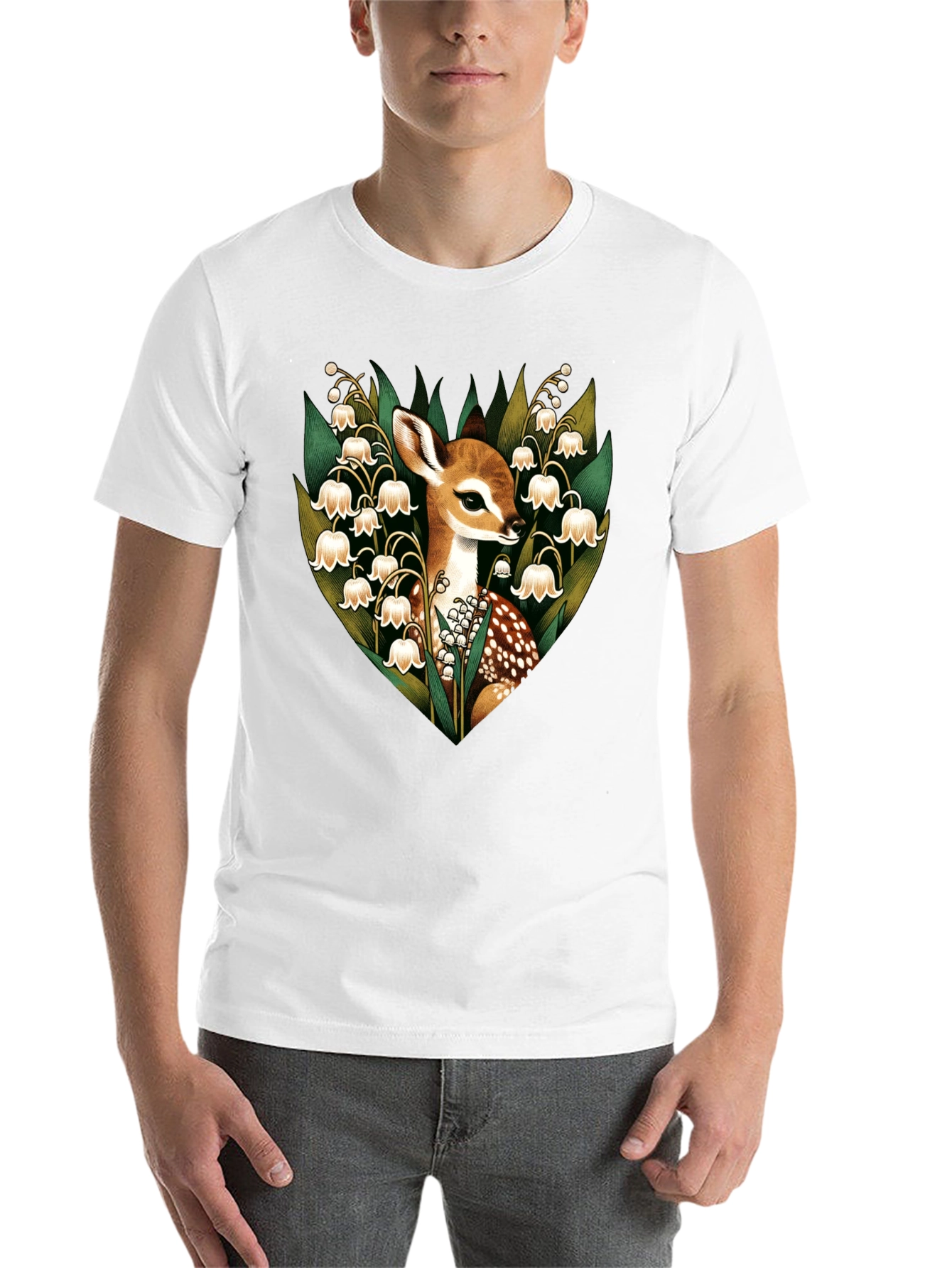 Black Deer & Lily of the Valley Graphic T-Shirt view 14