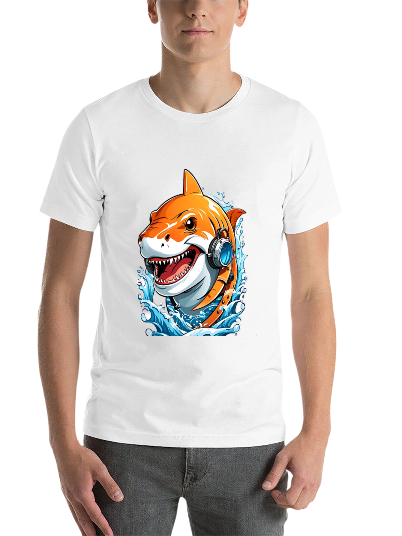 Black Cool Shark Headphones Graphic Tee view 14