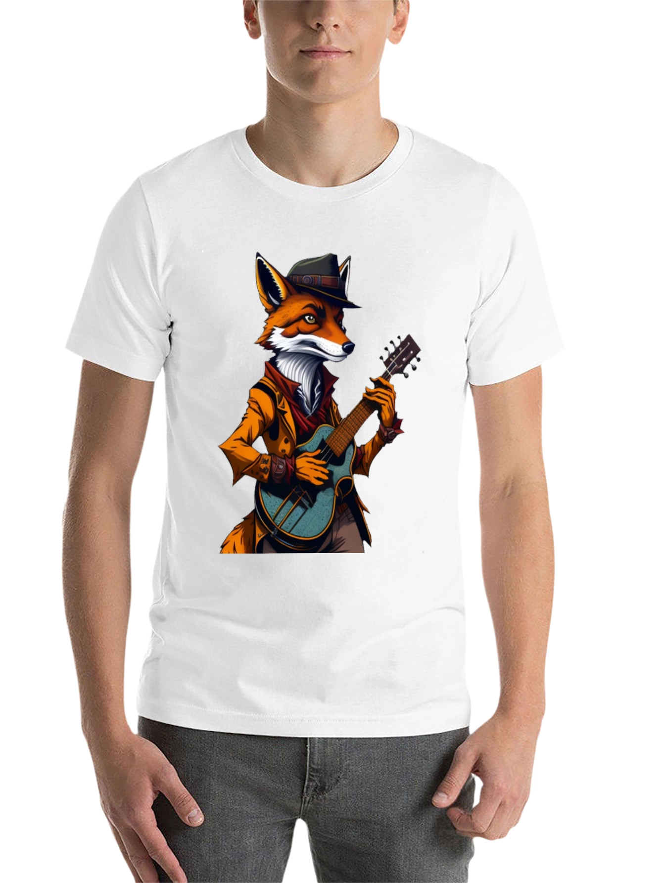 Black Fox Musician Graphic Tee - Cool Animal Shirt view 14