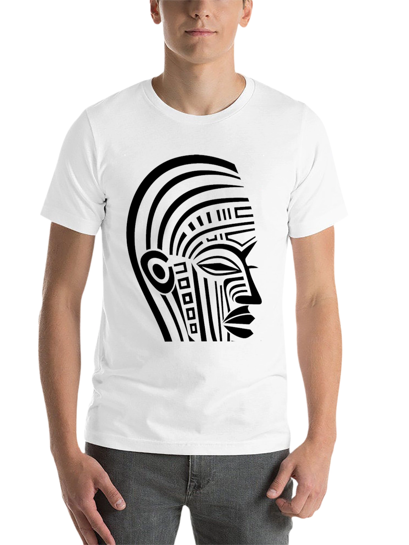 Black Tribal Face Graphic Black T-Shirt view 14