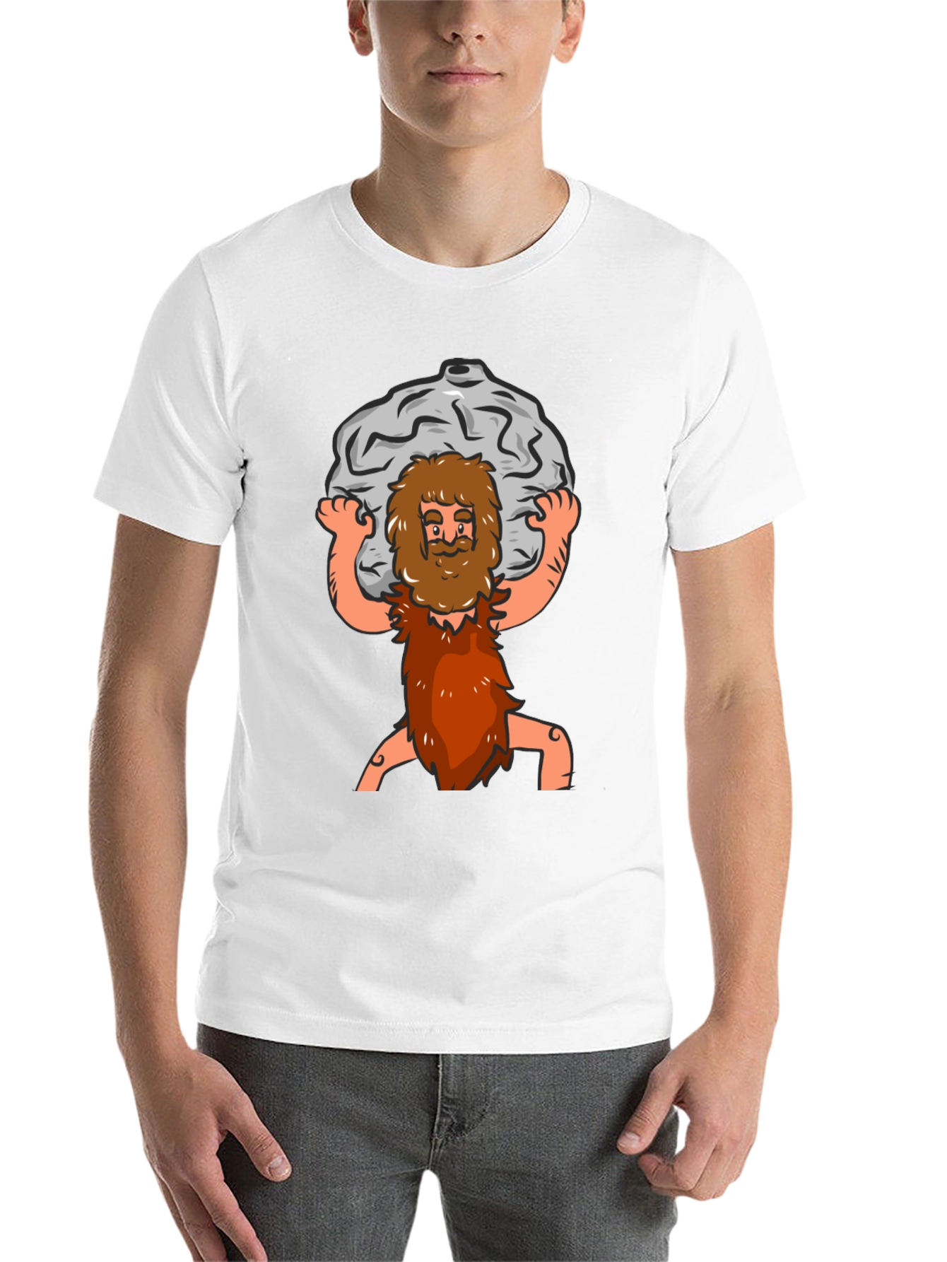 Black Atlas Caveman Cartoon Graphic T-Shirt view 14