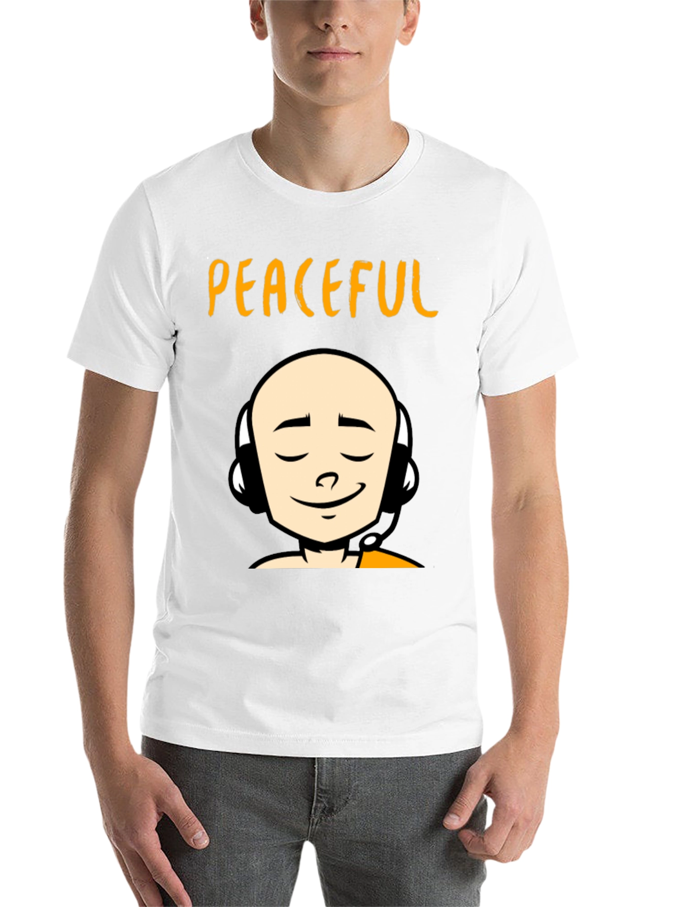 Peaceful Monk Graphic T-Shirt - Black Crew Neck Tee - 14