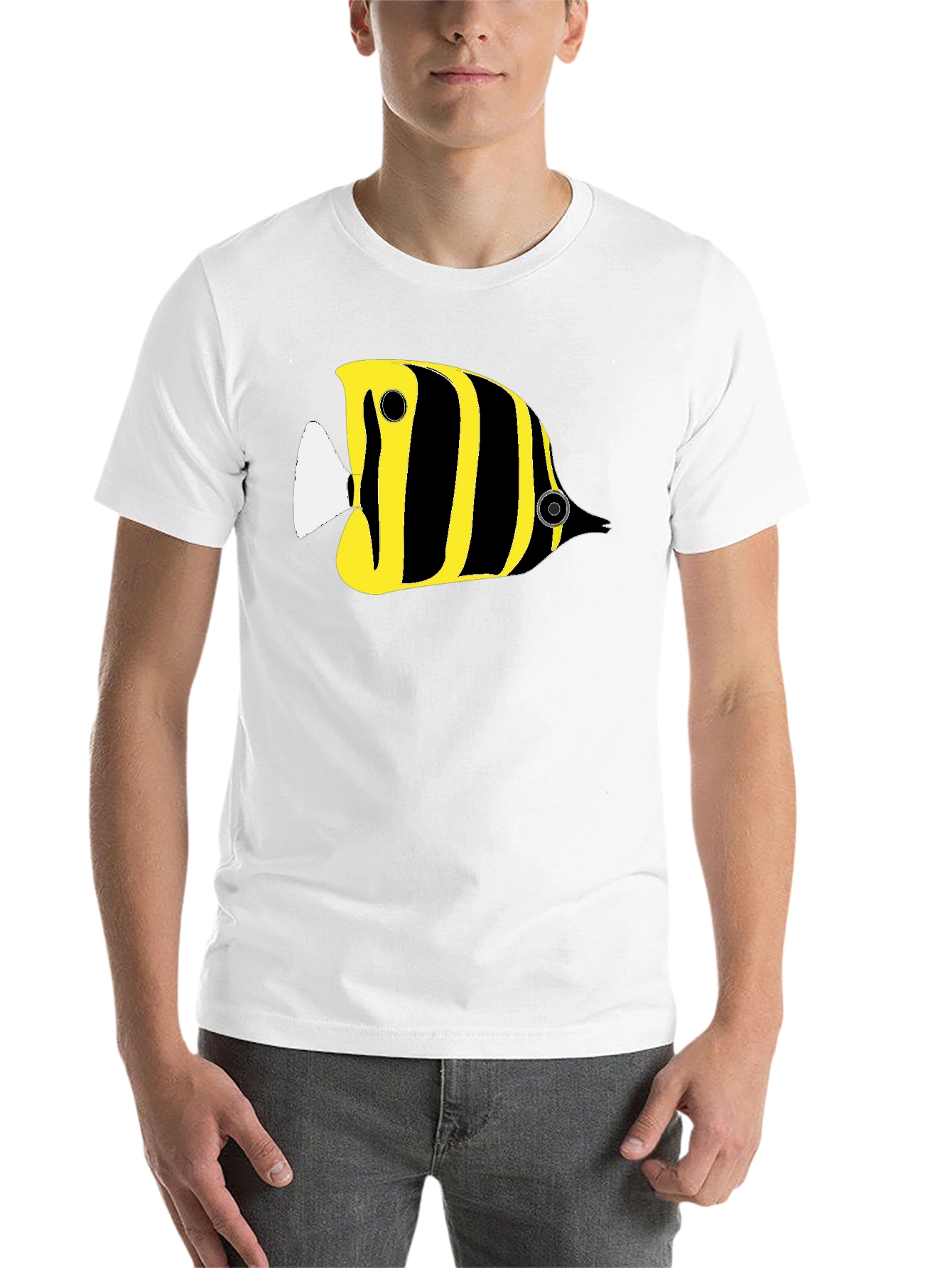 Black Black T-Shirt with Yellow Striped Fish Graphic view 14
