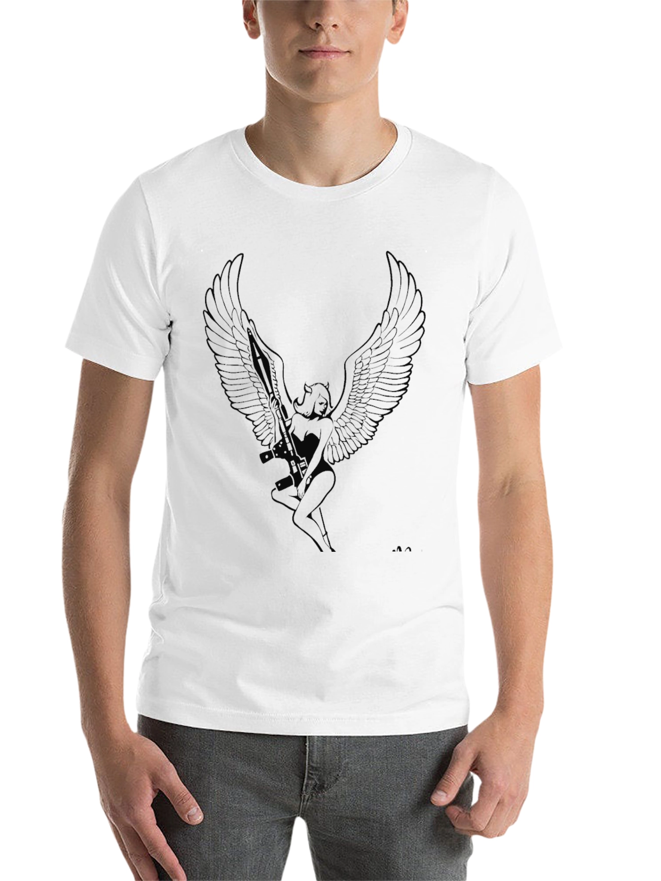 Black Winged Angel Graphic Tee - Black Cotton Comfort view 14