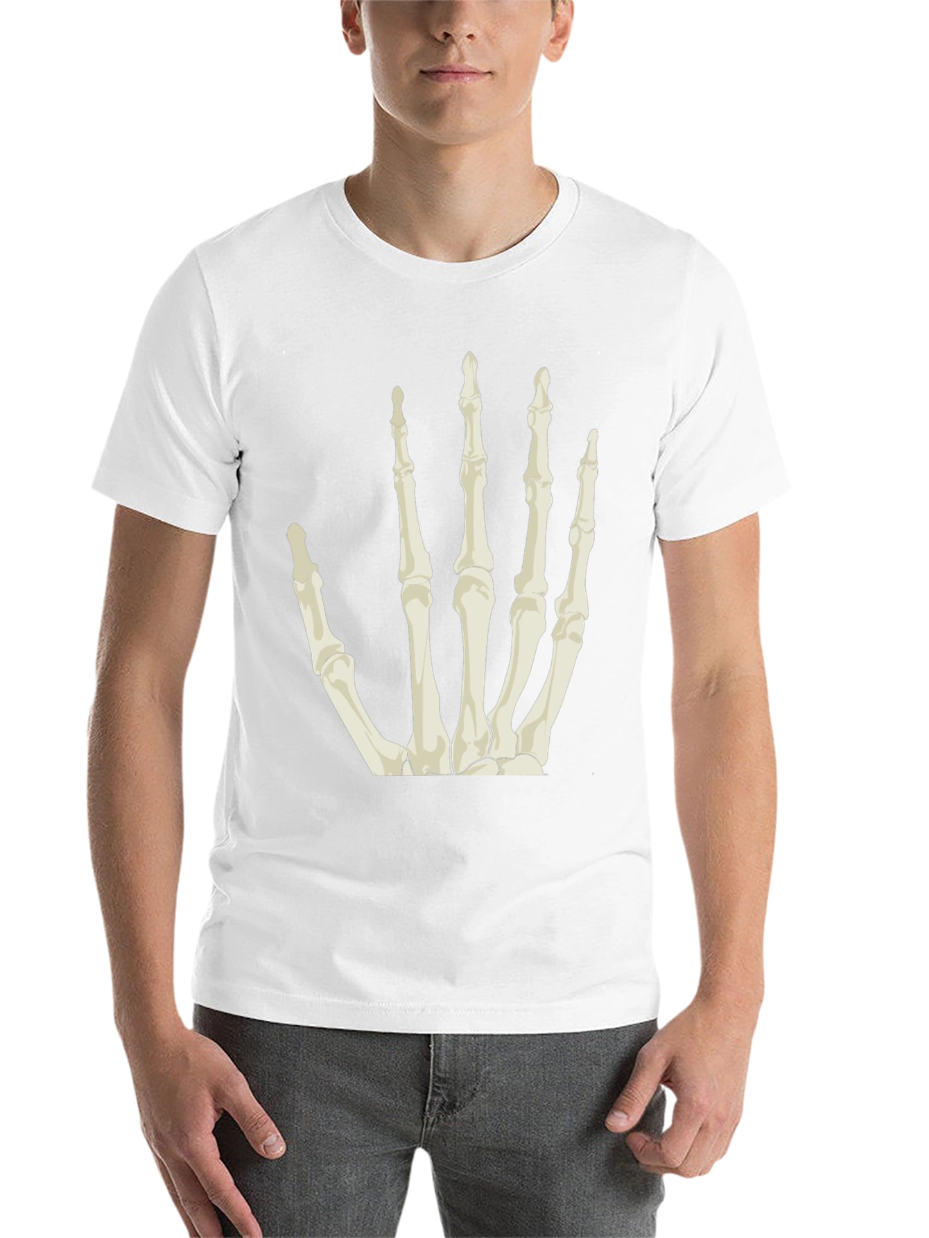 Black Skeleton Hand Graphic Tee - Black Cotton T-Shirt view 14