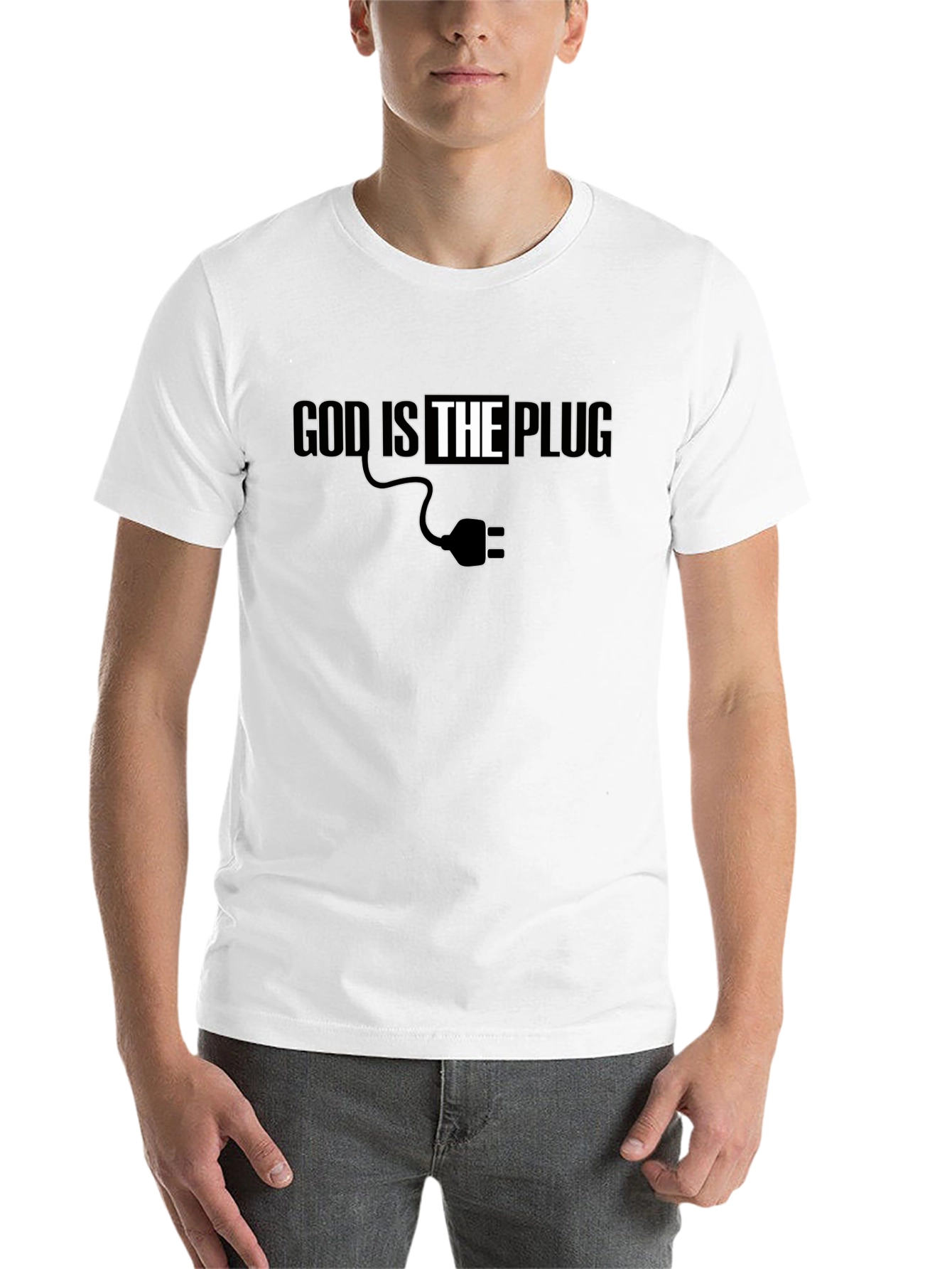 Black God is the Plug Graphic Tee - Black Crew Neck T-Shirt view 14