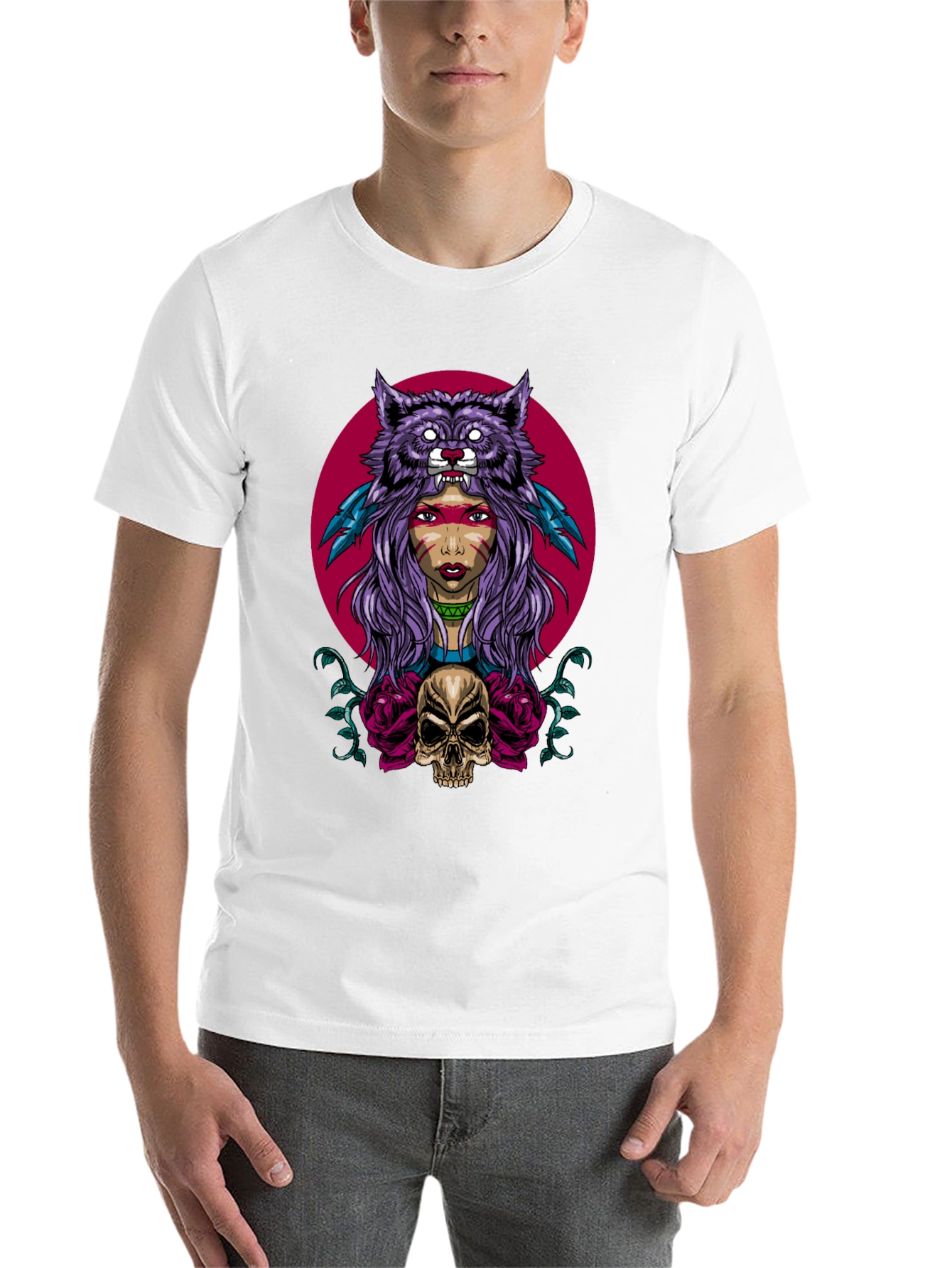Black Wolf Headdress Skull Graphic Tee view 14