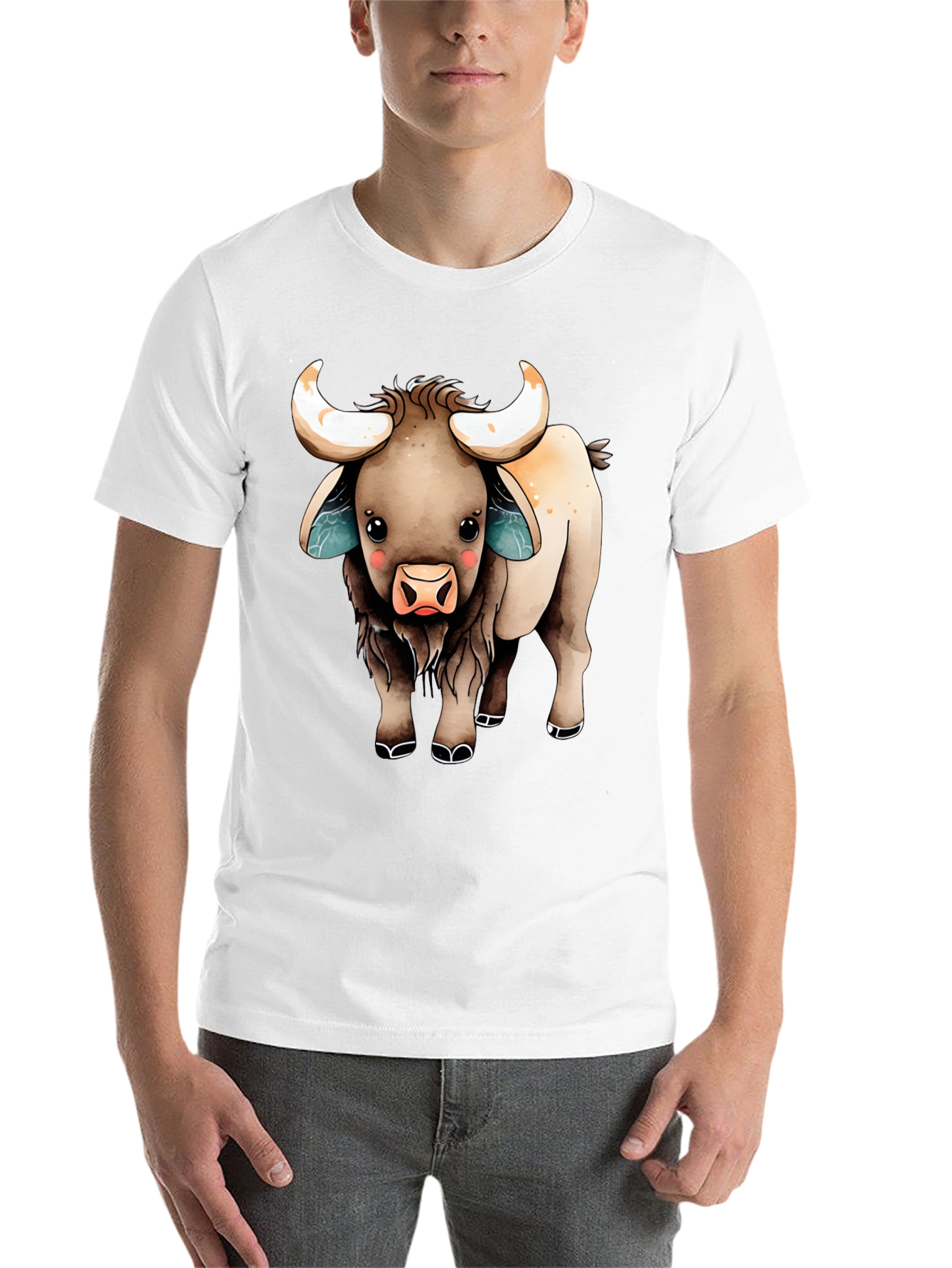 Black Cute Cartoon Highland Cow T-Shirt view 14