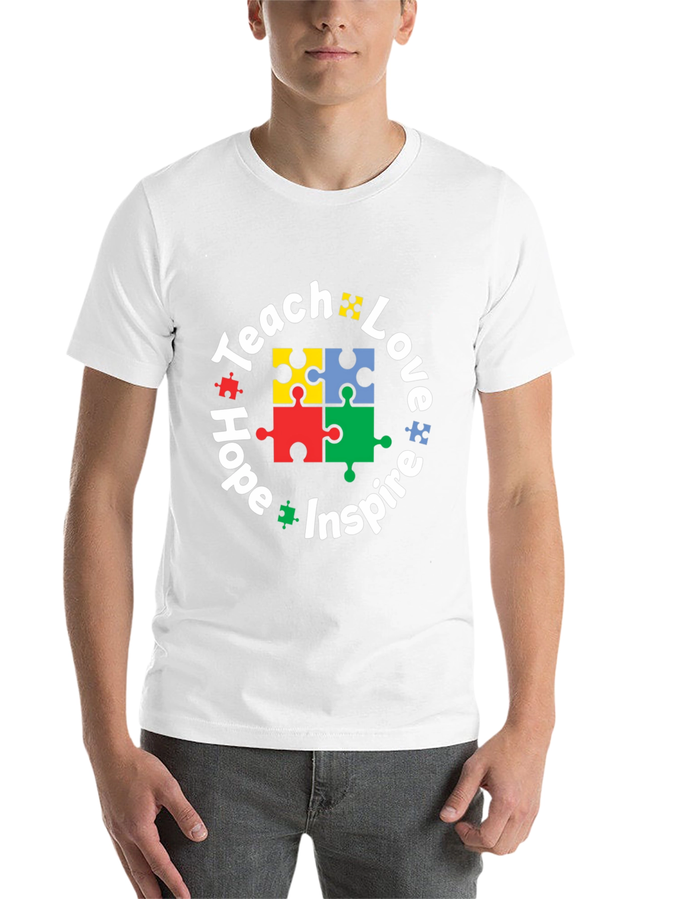 Black Teach Love Hope Inspire Puzzle Piece T-Shirt view 14
