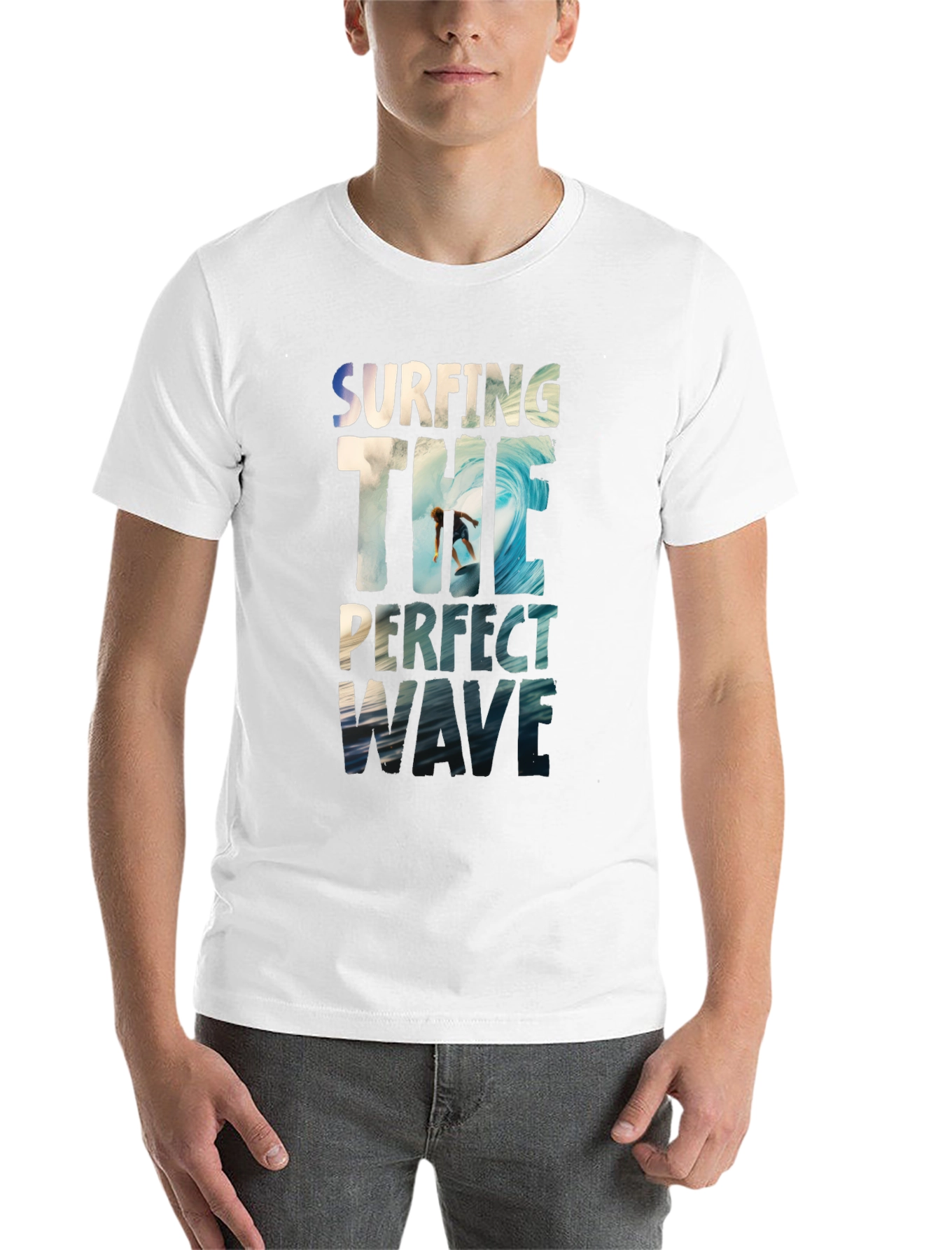 Black Surfing The Perfect Wave Black Graphic T-Shirt view 14