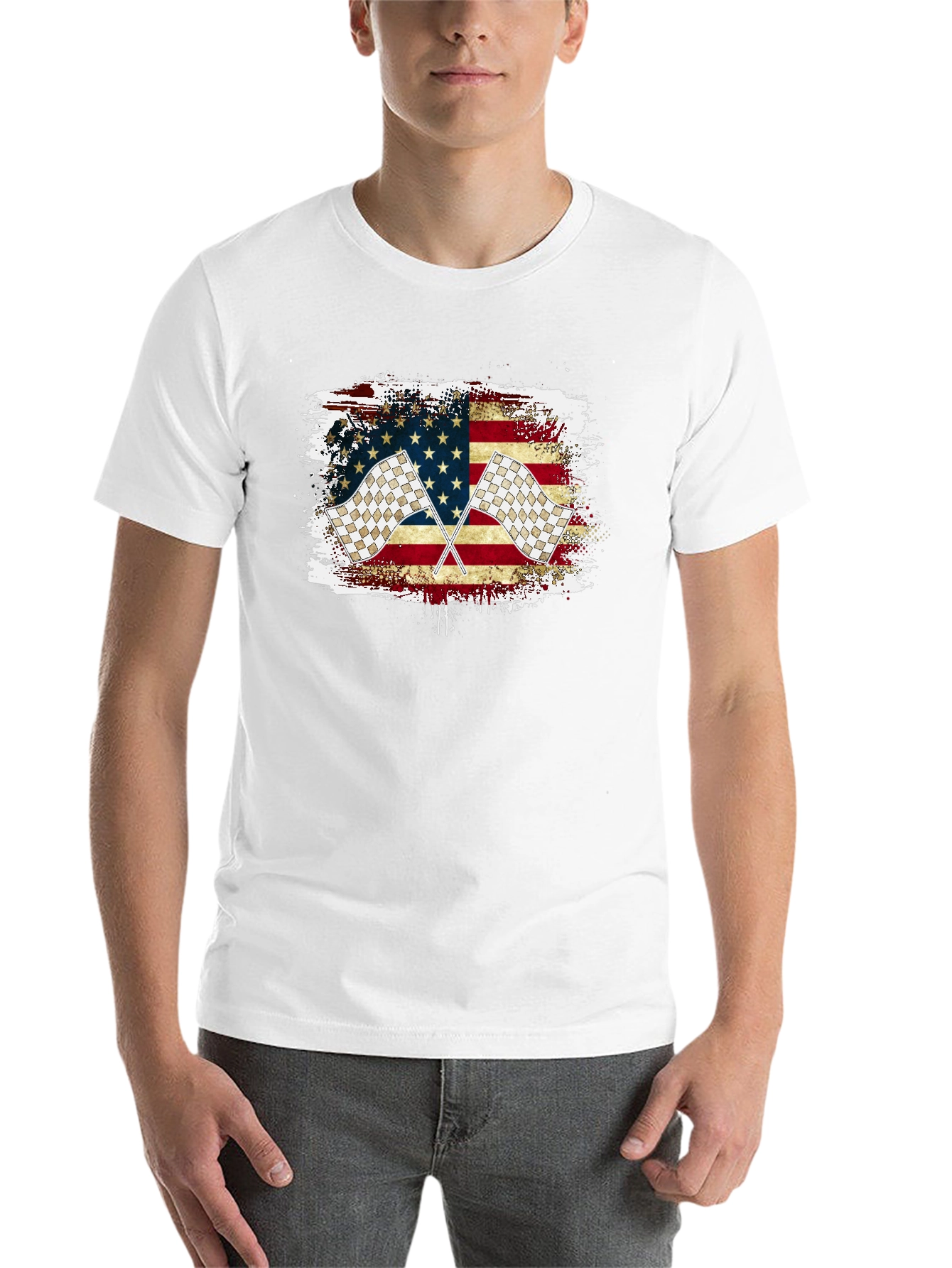 Black Racing Flag USA T-Shirt view 14
