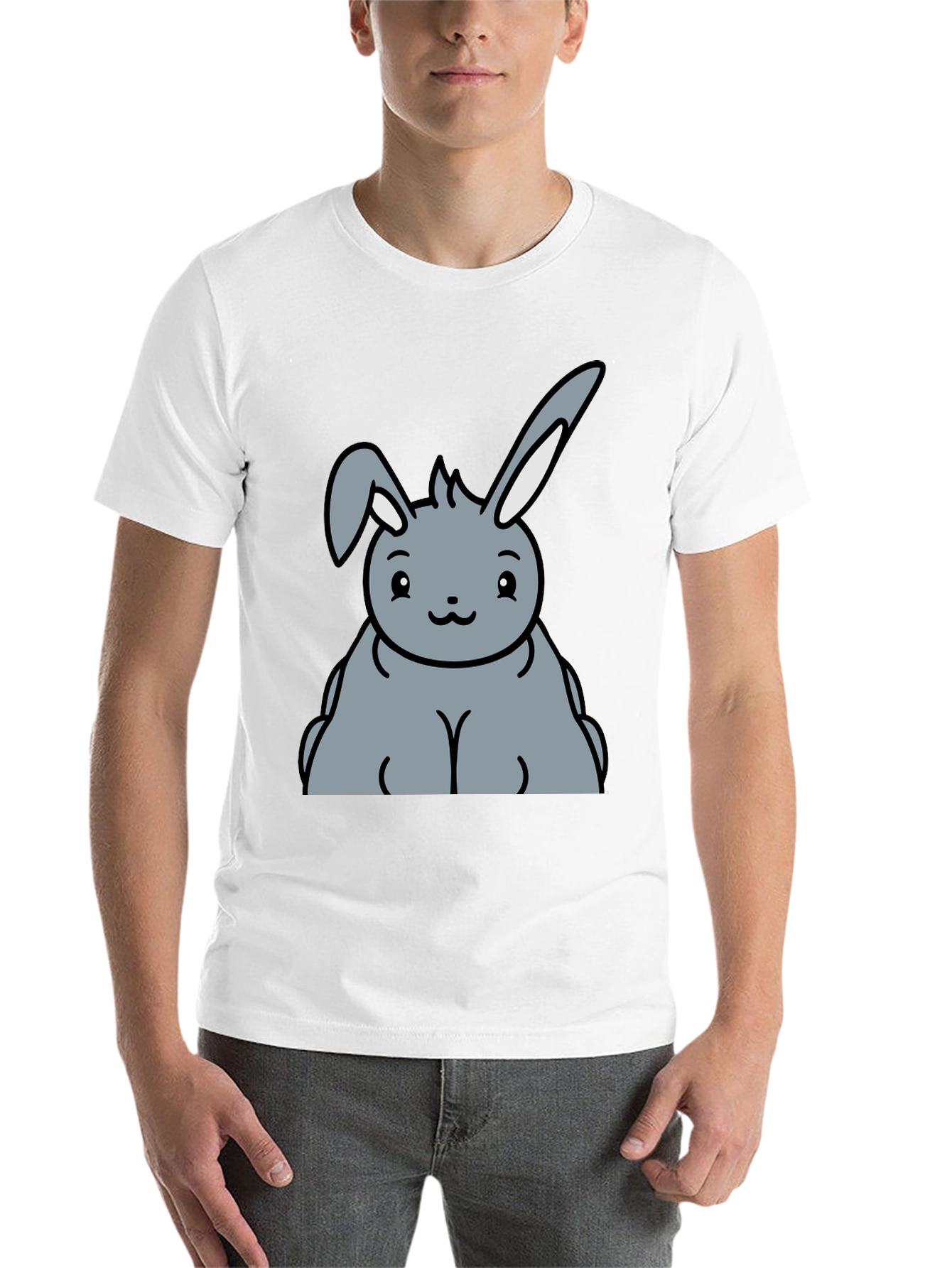Black Cute Bunny Graphic Tee - Unisex Black T-Shirt view 14