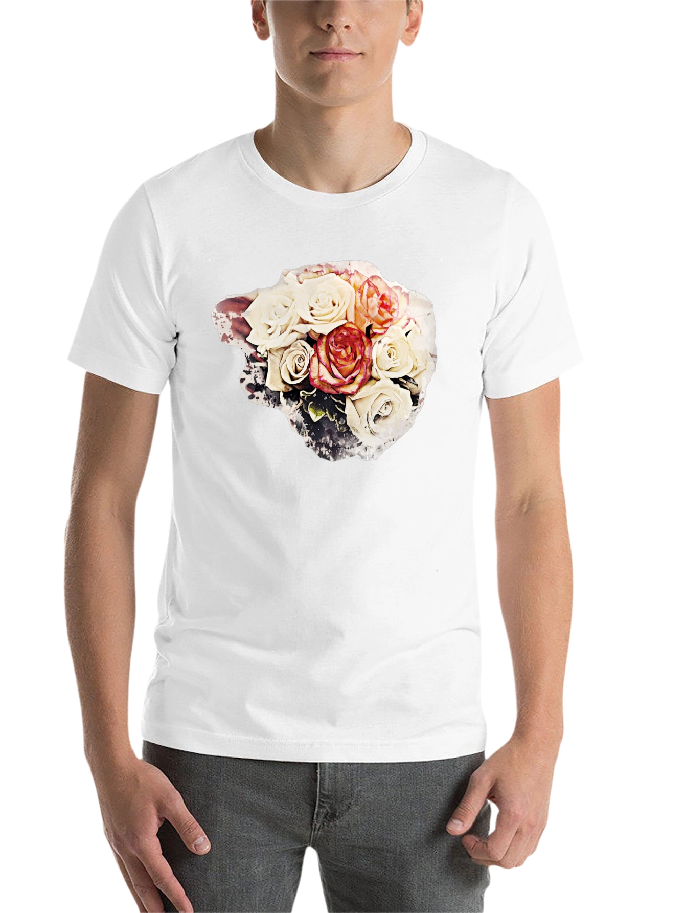 Black Floral Bouquet Graphic Tee - Stylish Black T-Shirt view 14