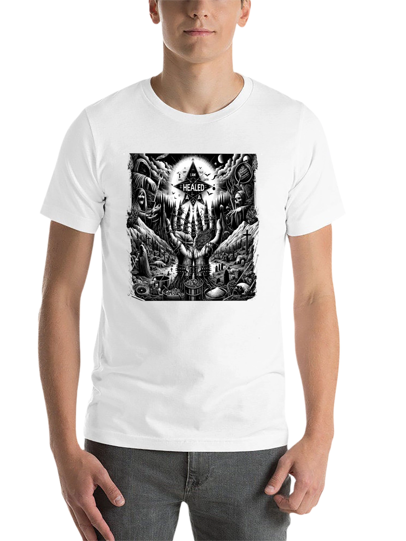 Black Occult Ritual Graphic T-Shirt - Dark Aesthetic Tee view 14