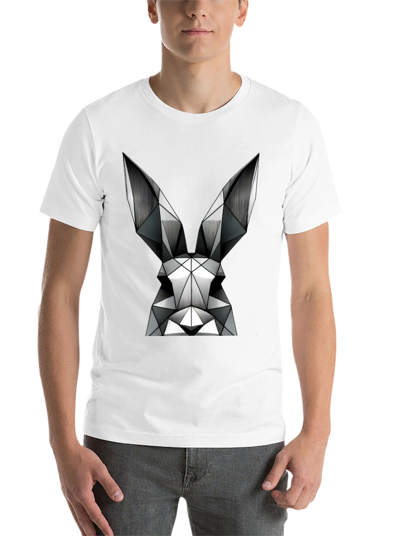 Black Geometric Rabbit Graphic Tee - Modern Black T-Shirt view 14