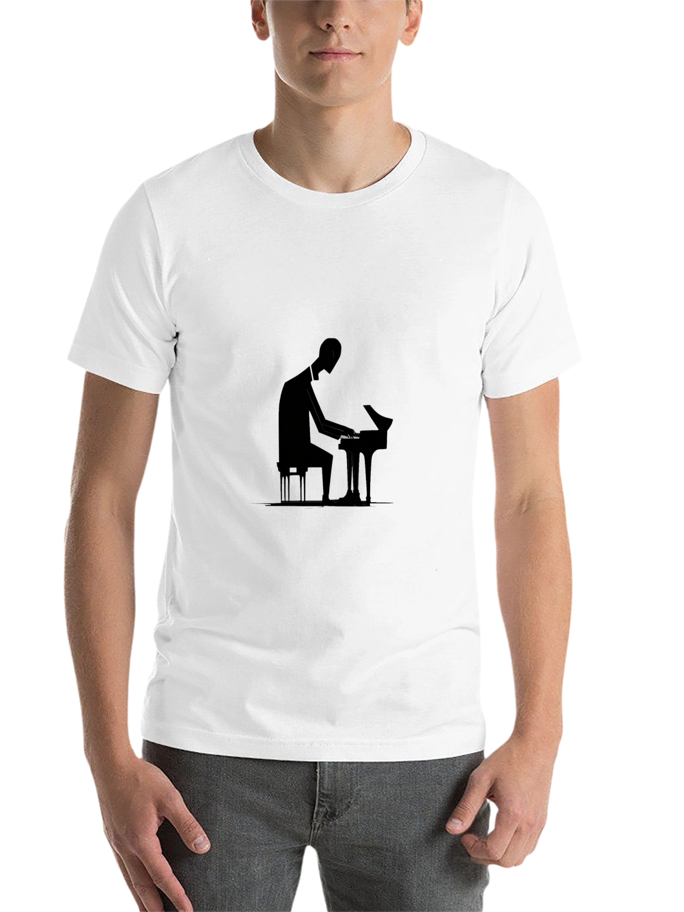 Black Stylish Black T-Shirt - Piano Player Silhouette Design view 14