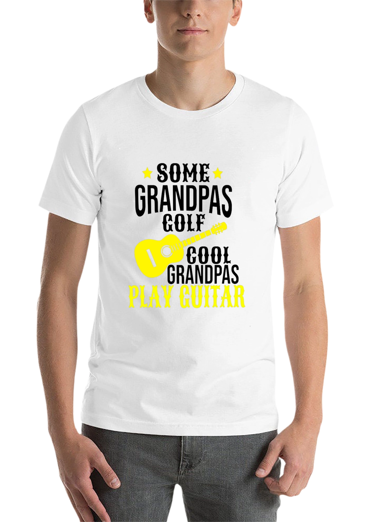 Black Cool Grandpa Guitar Player Black T-Shirt view 14
