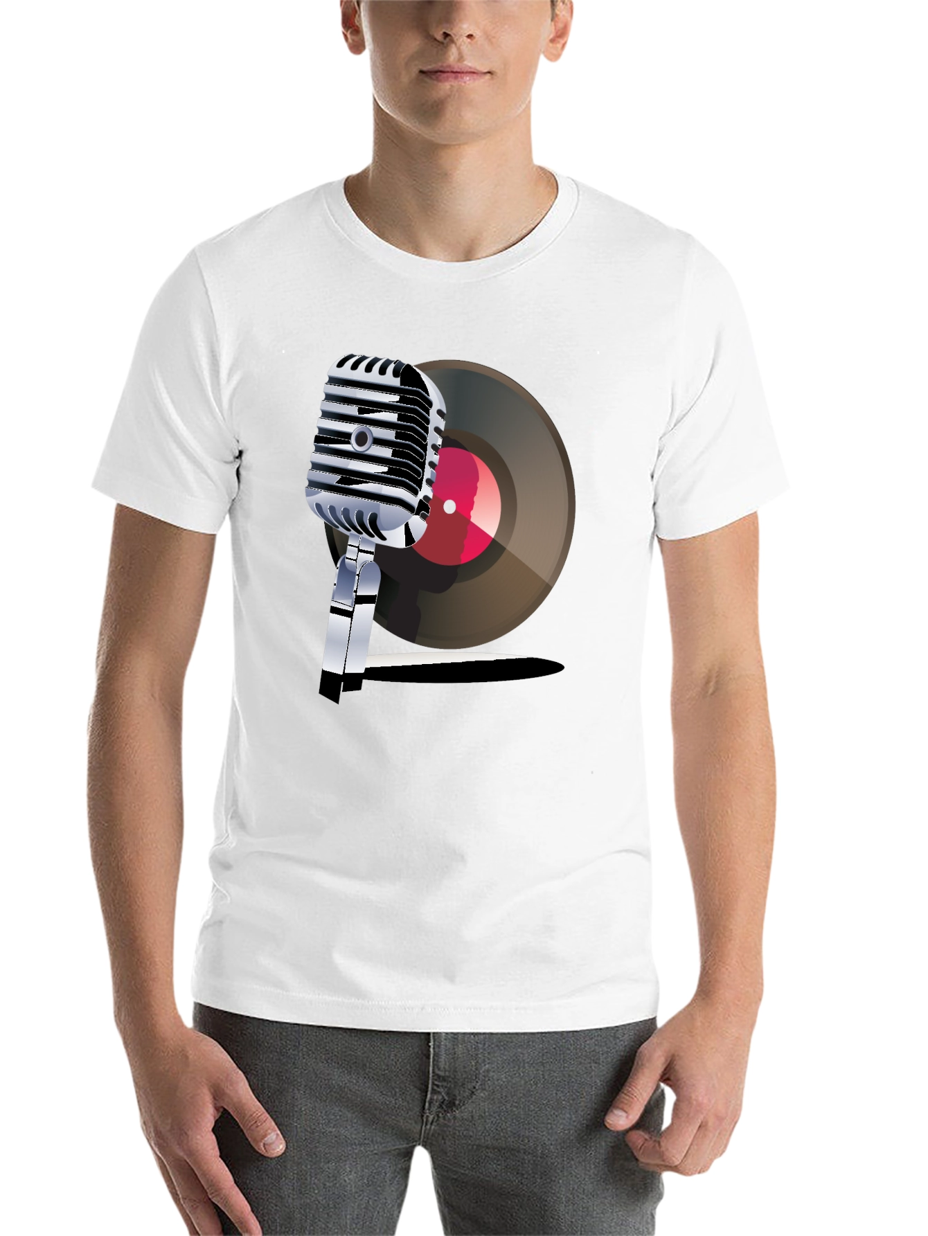 Black Retro Microphone & Record Graphic Tee view 14