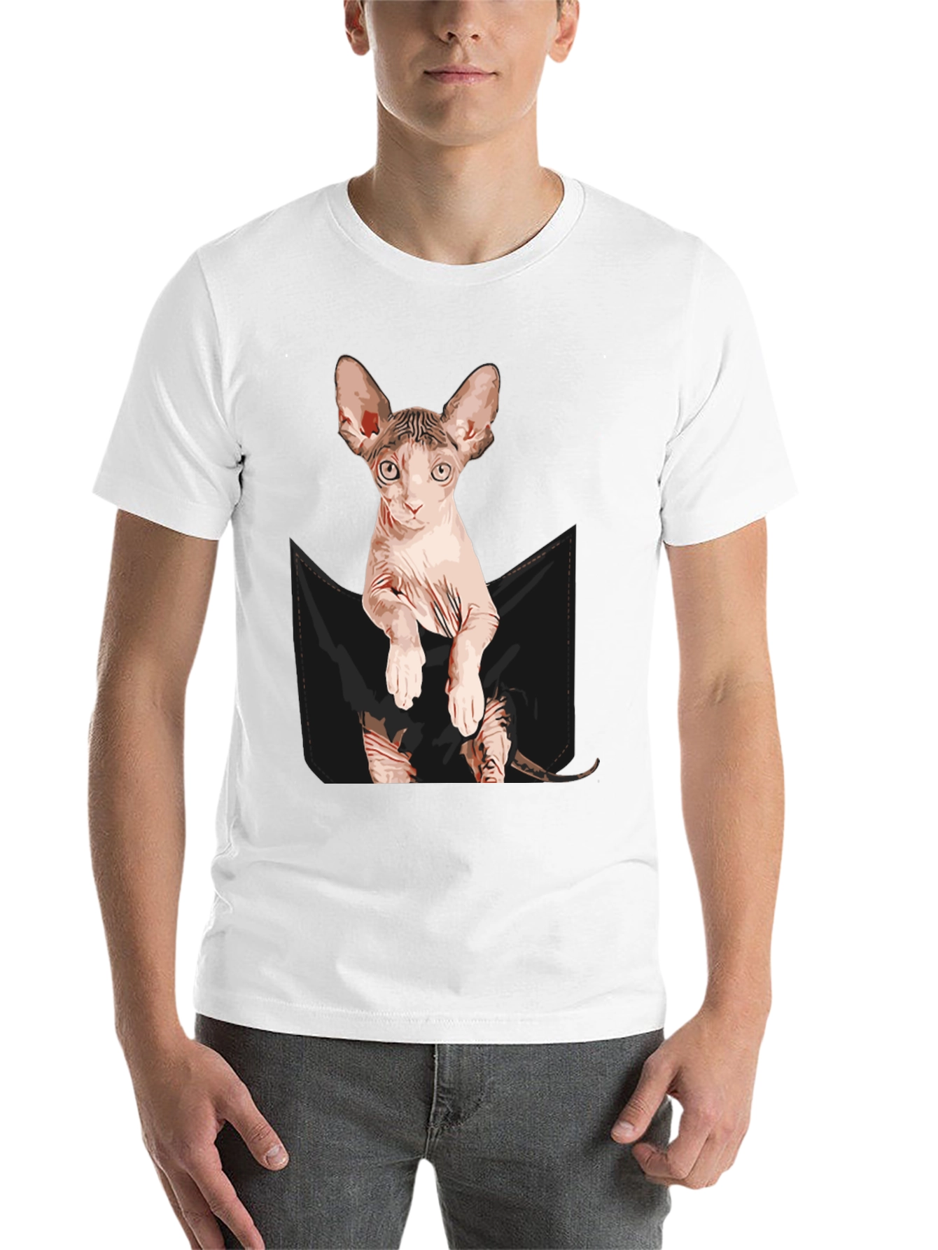 Black Sphynx Cat Pocket T-Shirt - Quirky Graphic Tee view 14