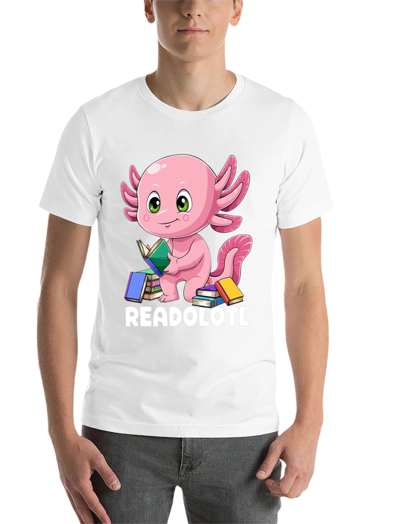 Black Readolotl Axolotl Reading Book T-Shirt view 14