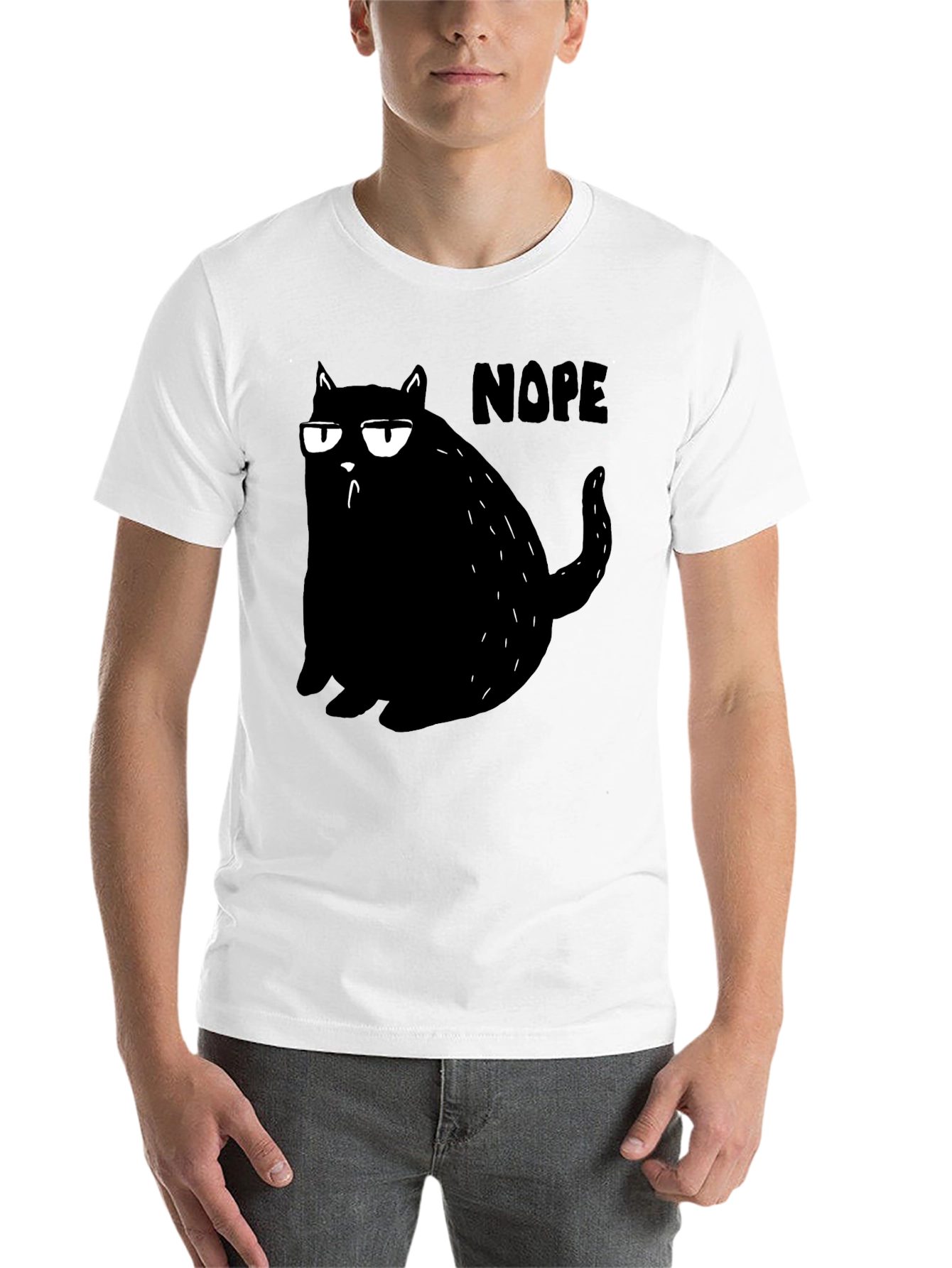 Black Nope Cat Graphic Tee - Black Cotton T-Shirt  view 14
