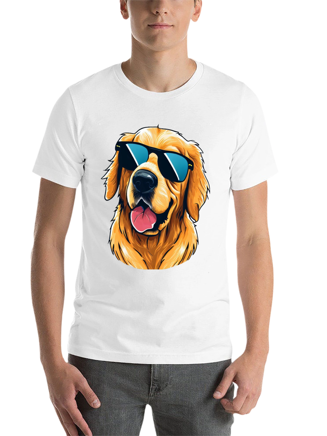 Black Cool Golden Retriever Sunglasses T-Shirt view 14
