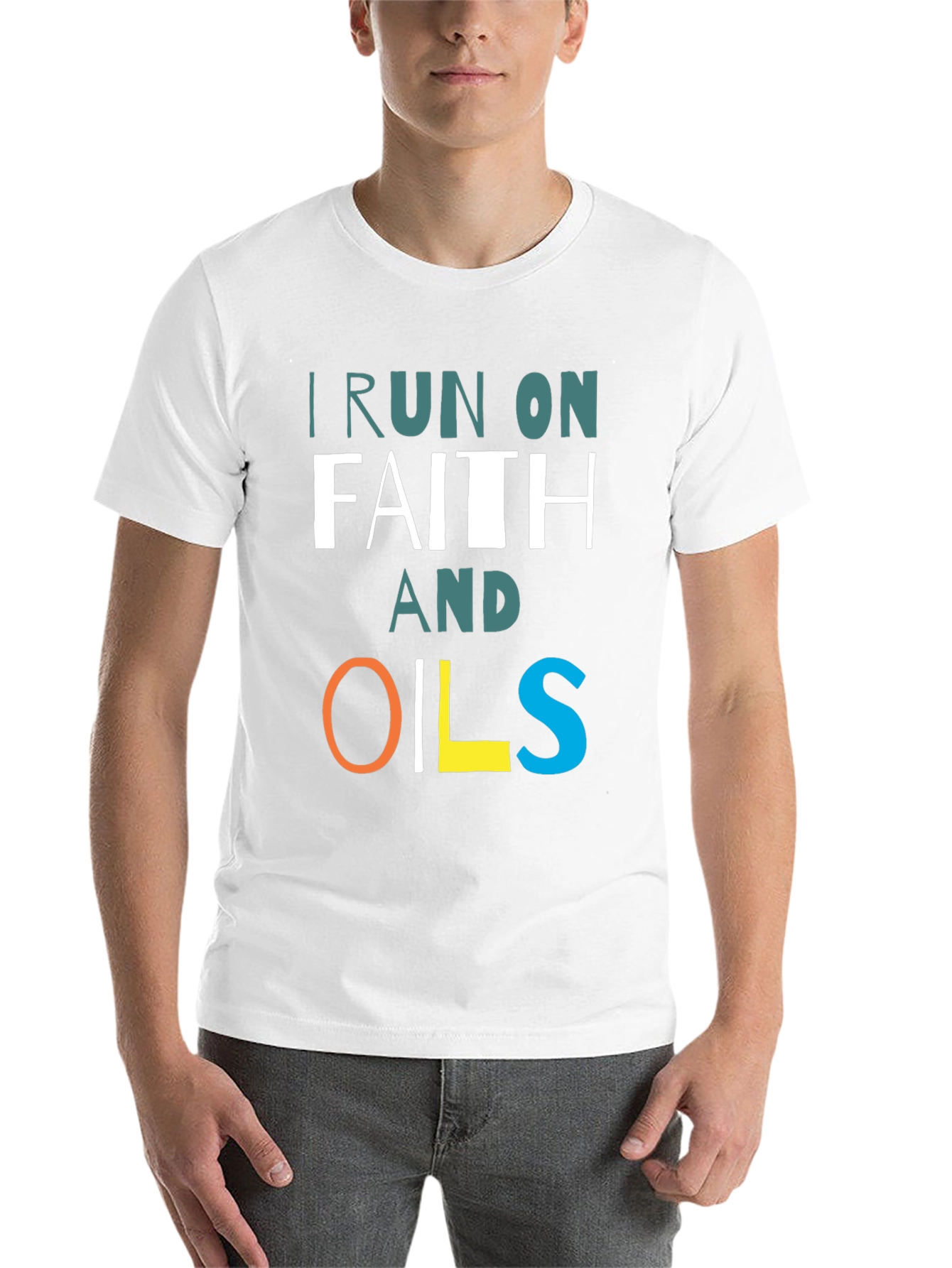 Black I Run on Faith and Oils T-Shirt view 14