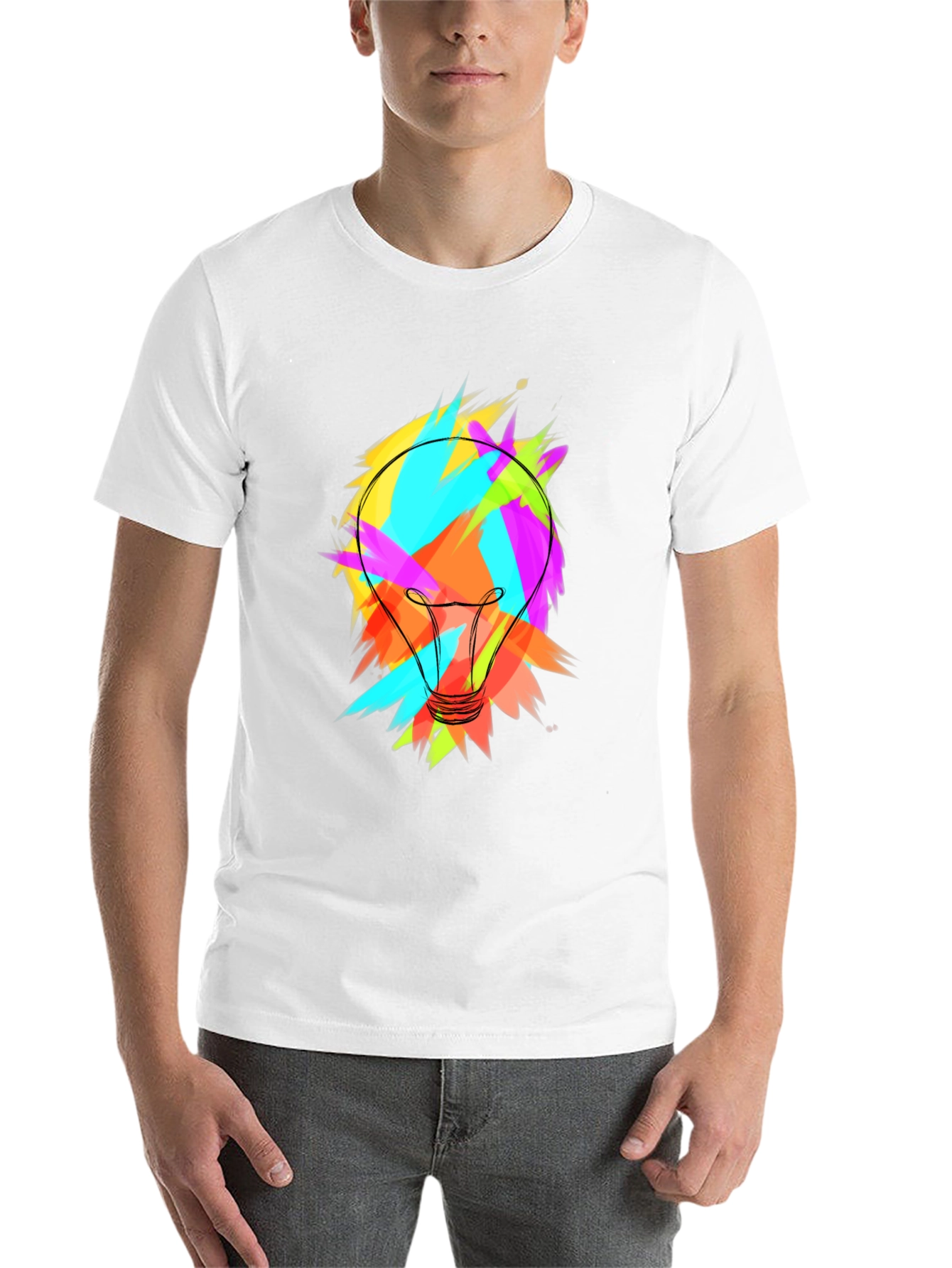 Black Colorful Lightbulb Graphic Tee - Soft Cotton Blend view 14