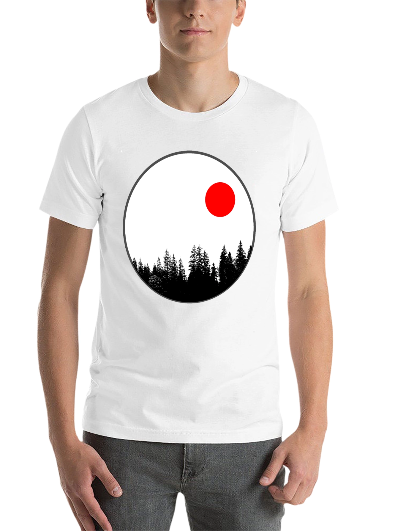 Nature Circle T-Shirt - Trees and Red Sun Design - 14